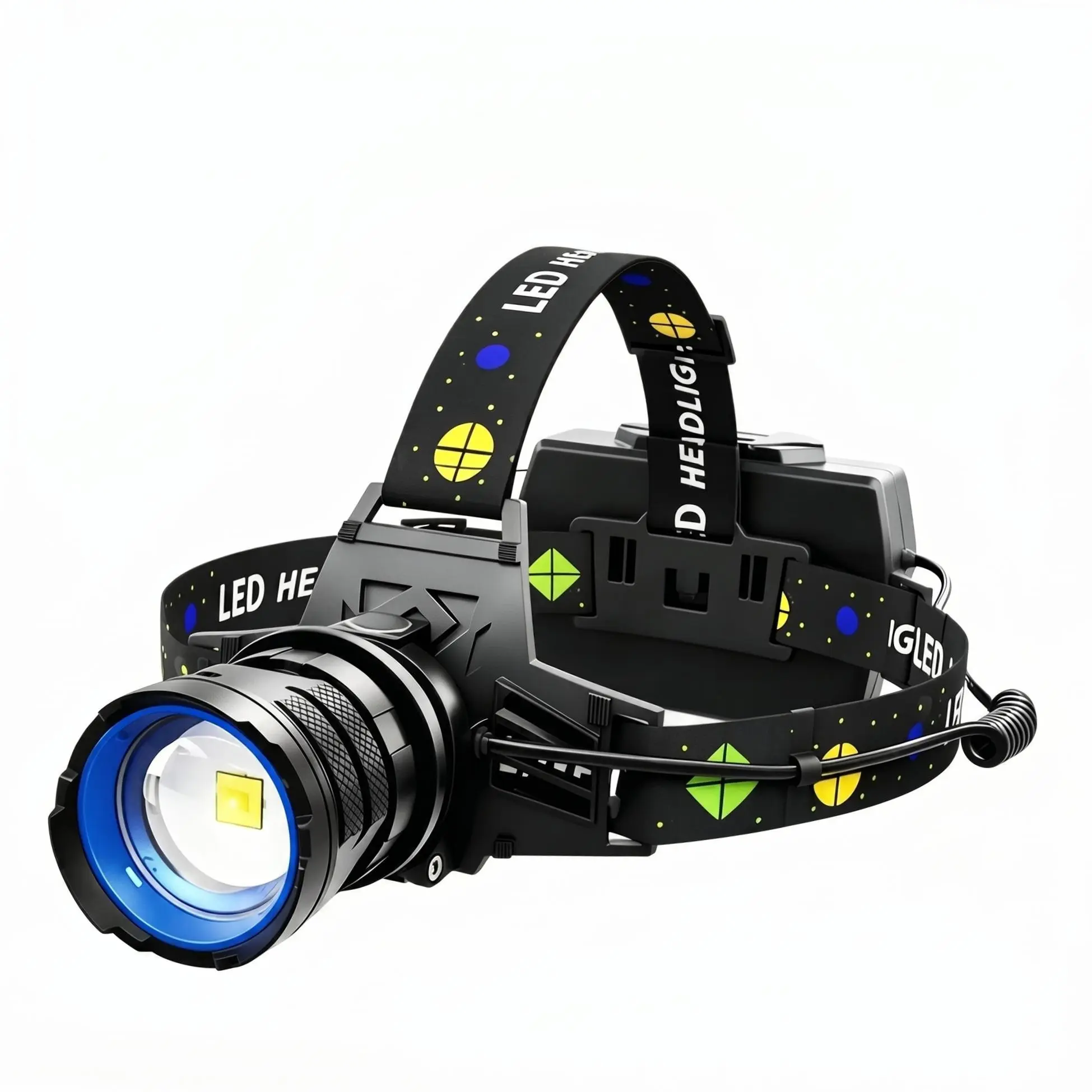SKYWOLFEYE XQ-236 High-Lumen Portable Rugged Outdoor Headlamp, 1500 Lumen 30W Rechargeable with Long Battery Life, Detachable 5-Mode IPX5 Waterproof 90° Adjustable for Camping, Hunting, High-Lumen Headlamps, Portable Outdoor Headlamps
