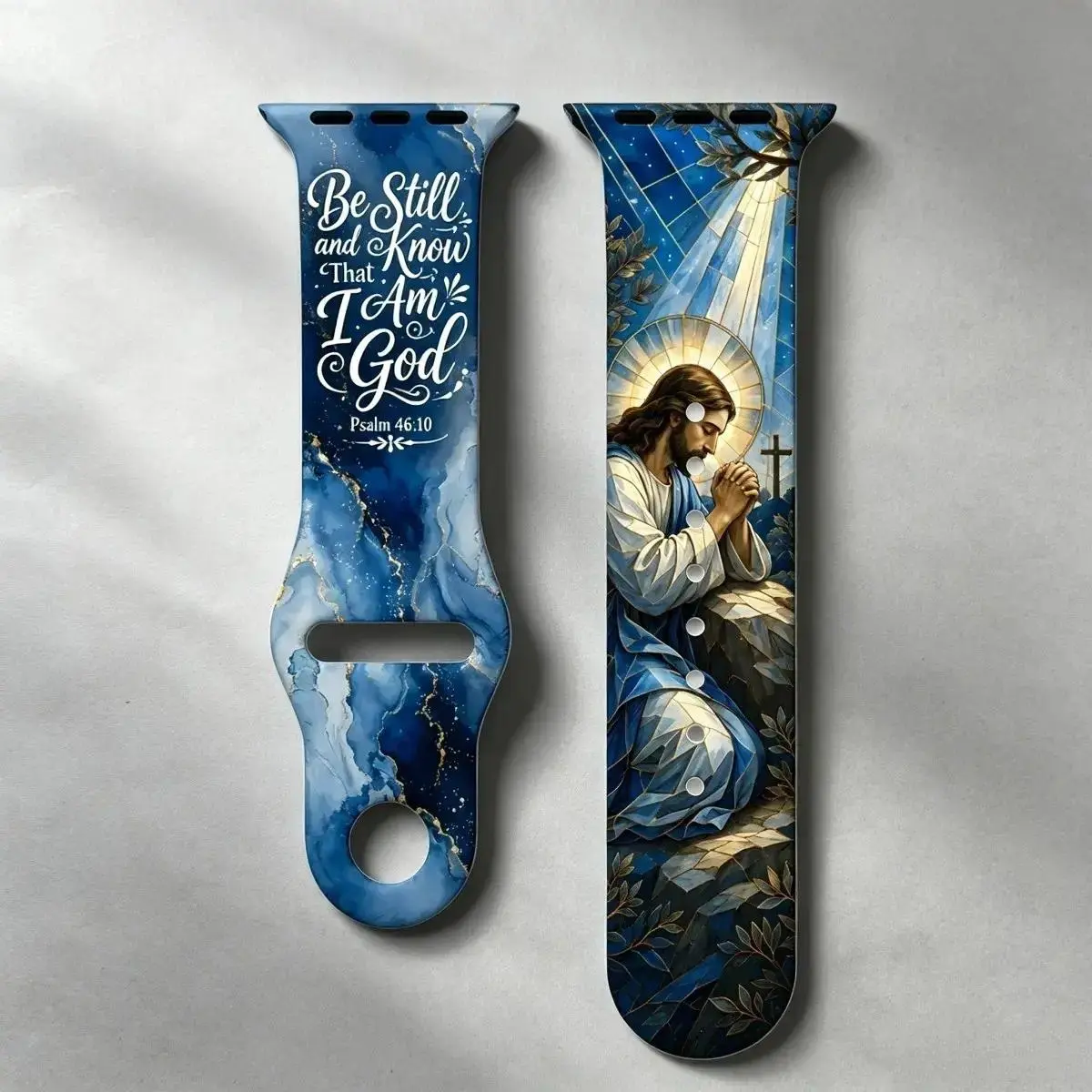 Faith-Inspired Apple Watch Band, Be Still and Know Bible Verse Strap with Jesus Prayer Art for Daily Encouragement  Christian Watch Band Compatible with Apple Watch, Bible Verse Psalm 46:10 Silicone Strap, Faith Gift for Women