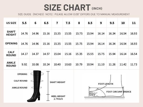 Athlefit Knee High Boots for Women Square Toe Chunky Heeled Tall Boots with Side Zipper