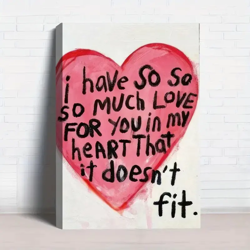 1PCS With I Have So Much Love For You In My Heart That It Doesn't Fit - Romantic Red Heart Canvas Wall Art with , Modern Home Decor for Bedroom Living Room, Valentine's Da,inspo,decoration,athlete,motivation