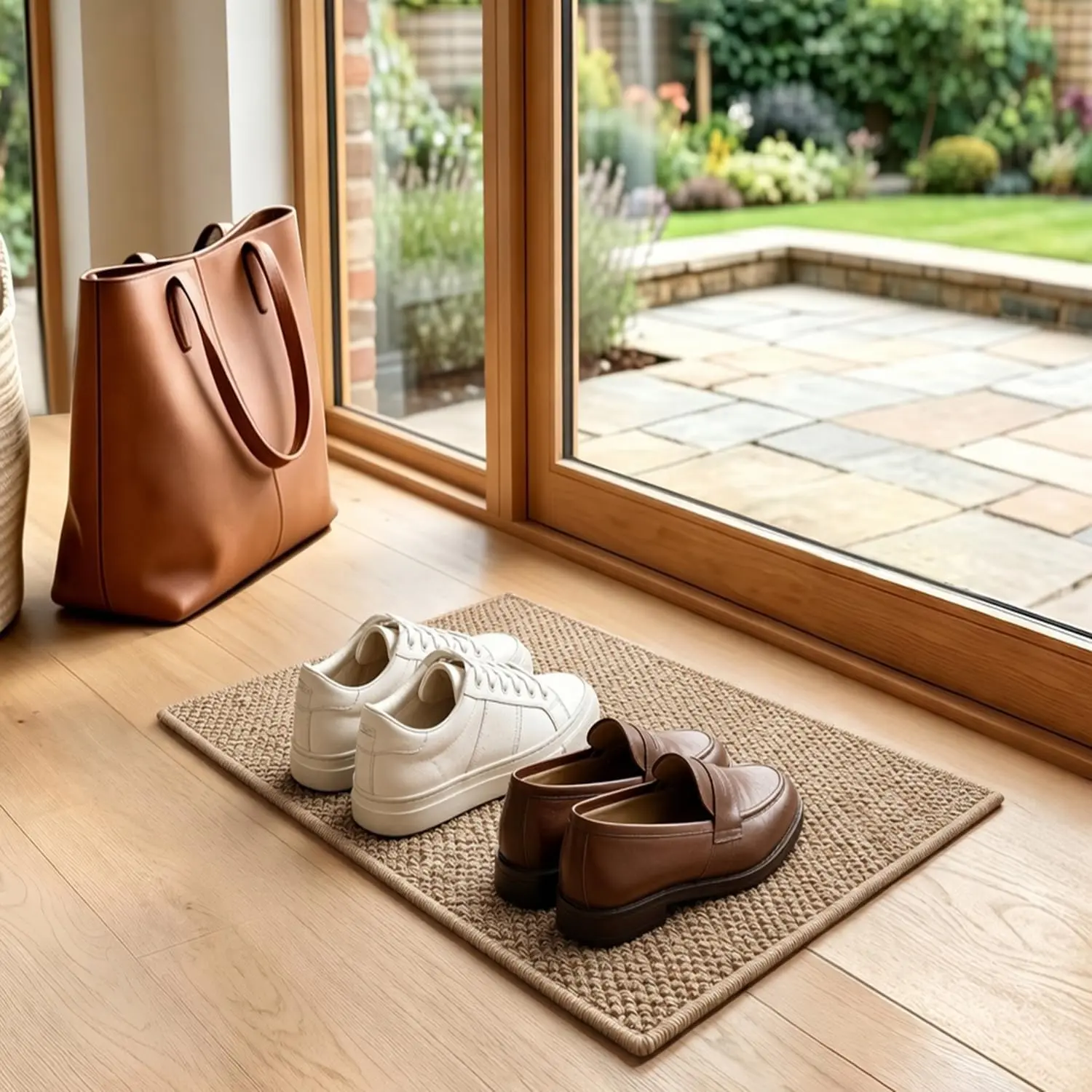 14.6 x 24 Inches Small Size Ultra Thin Door Mat Entryway Rug, Non Slip Rubber Backing Low Profile Doormat, Absorbent Dirt Trapper Indoor Entrance Front Door Mat, Brown