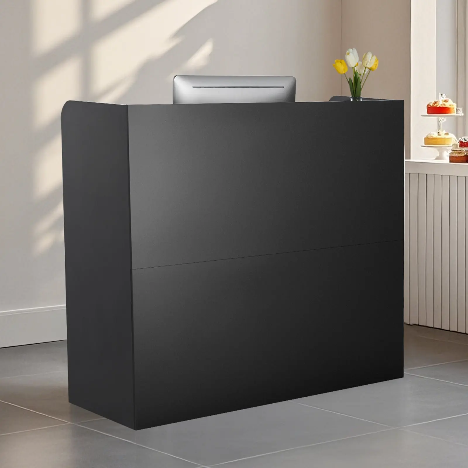 VEVOR 47-in Rectangular Reception Desk, Office Front Counter Table with Lockable Lock Drawer & Storage Cabinet, for Lobby, Office Checkout Use, Black