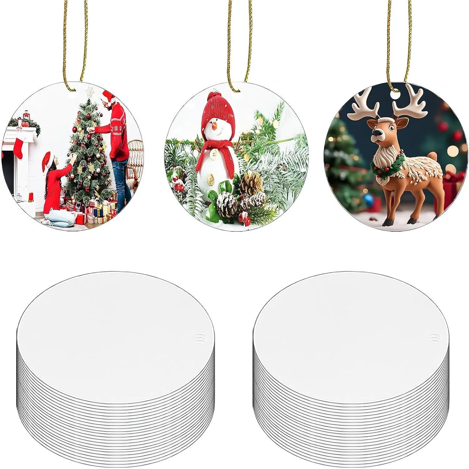 2.75" Metal Sublimation Ornament Blanks, 40pcs Double Sided Xmas Tree Decor Christmas decorations for sublimation heat press printing, bulk round aluminum blanks for DIY handmade crafts