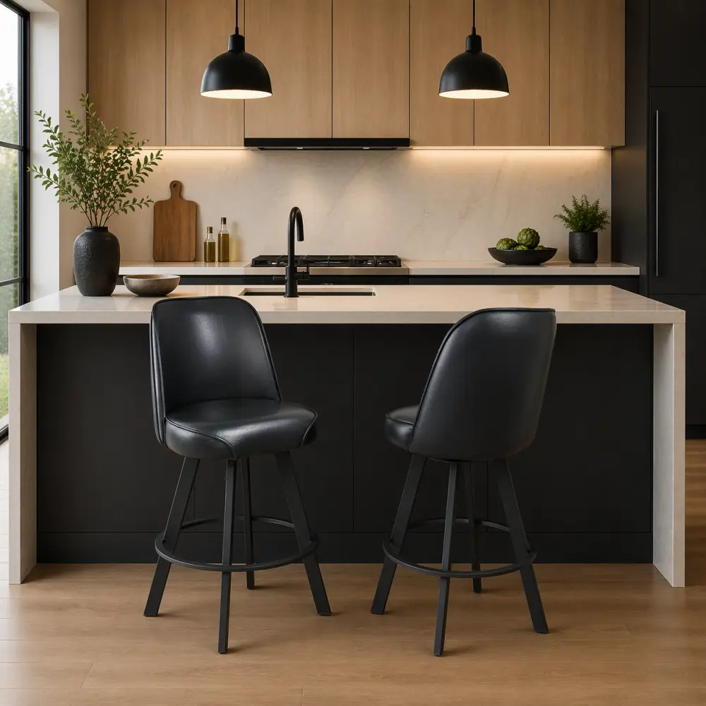 Set of 2 Swivel Bar Stools, Upholstered Bucket Seat Counter Height Bar Chairs with Metal Frame, Modern Kitchen Island Stools, Commercial Grade Barstools for Restaurant, Cafe, Pub, Breakfast Bar, Home Kitchen Counter, Comfortable Dining Seating, Easy Assem