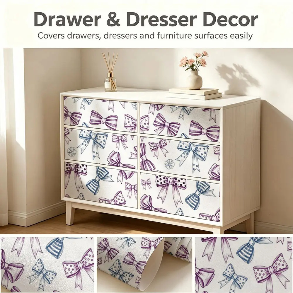 Blue Bow Pattern Wallpaper, PVC Material, Self-Adhesive, Moisture-Proof, Ideal for Kitchen/living Room/bedroom Decor