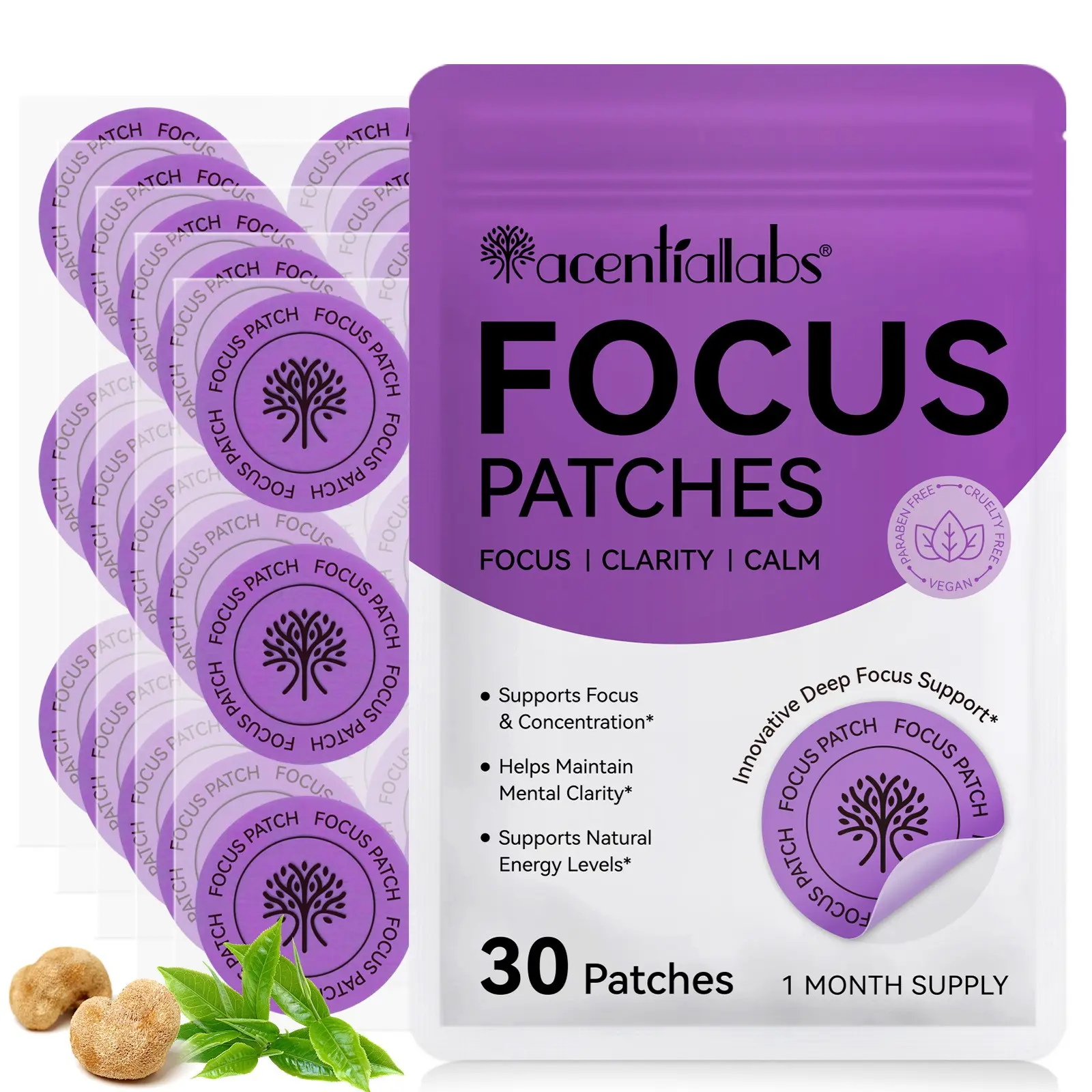 Acentiallabs Focus Patch 30p, Enhances Concentration and Energy, Ideal for Long Work/learning Sessions, Synthetic Material