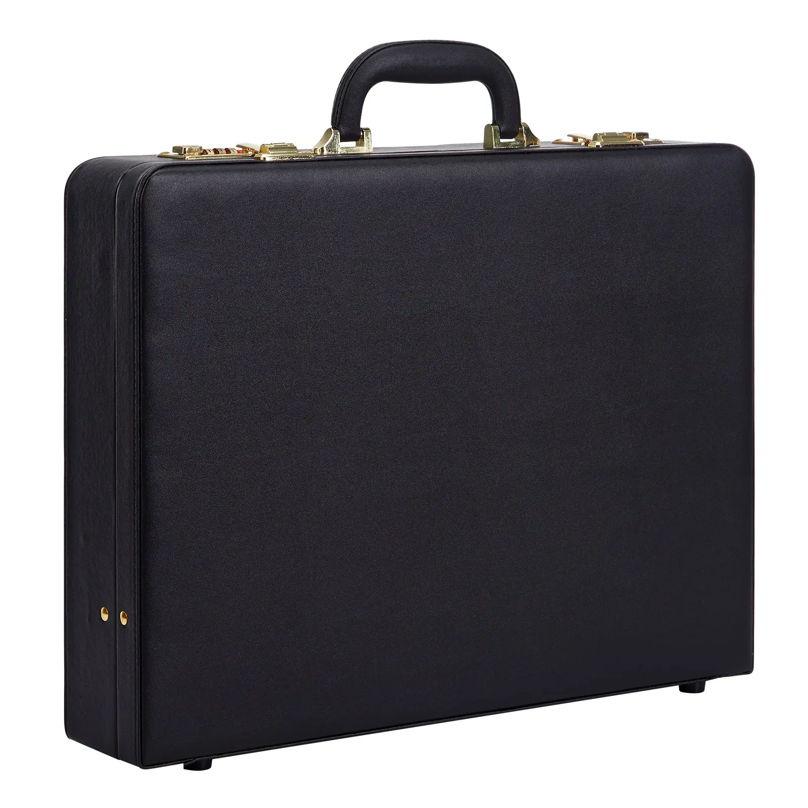 Men's Professional Leather Briefcase with Dual Combination Locks, Hard Side Shell, Expandable Size, Faux Leather Trim, Work Travel Attache Case