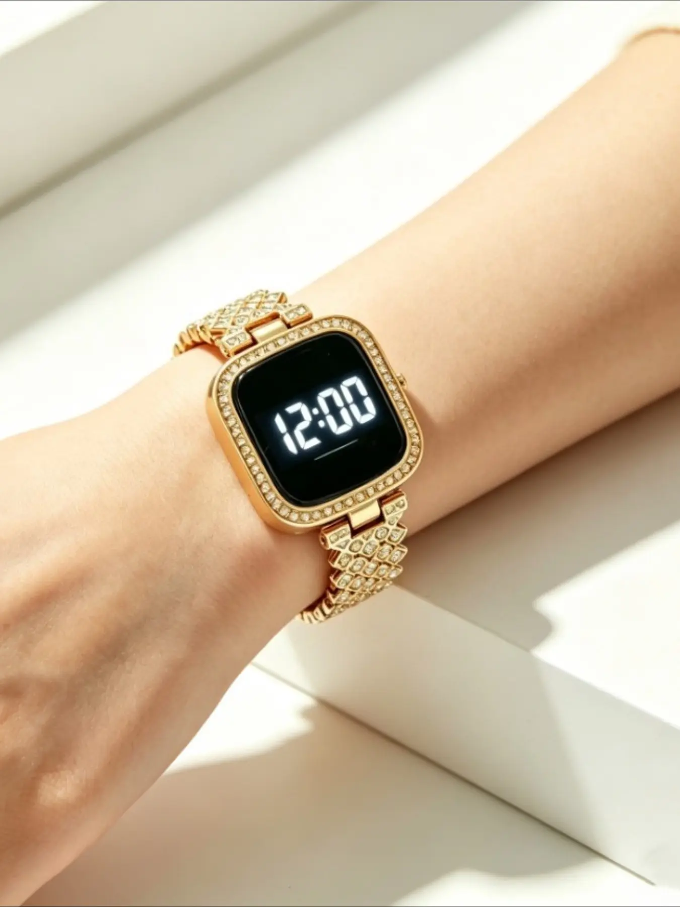 Chic square women's diamond-encrusted LED touchscreen alloy fashion electronic watch