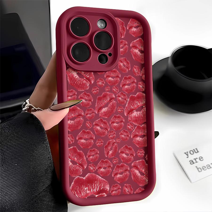 Phone Case: 1pc Red Lip Print Phone Case Suitable for Apple iPhone 17 E Air Pro ProMax iPhone16 15 14 Plus 13 12 Mini 11 X XS XR Antidrop Softshell Shock Proof All Inclusive Lens Protection Girlish Style Cute Can Be