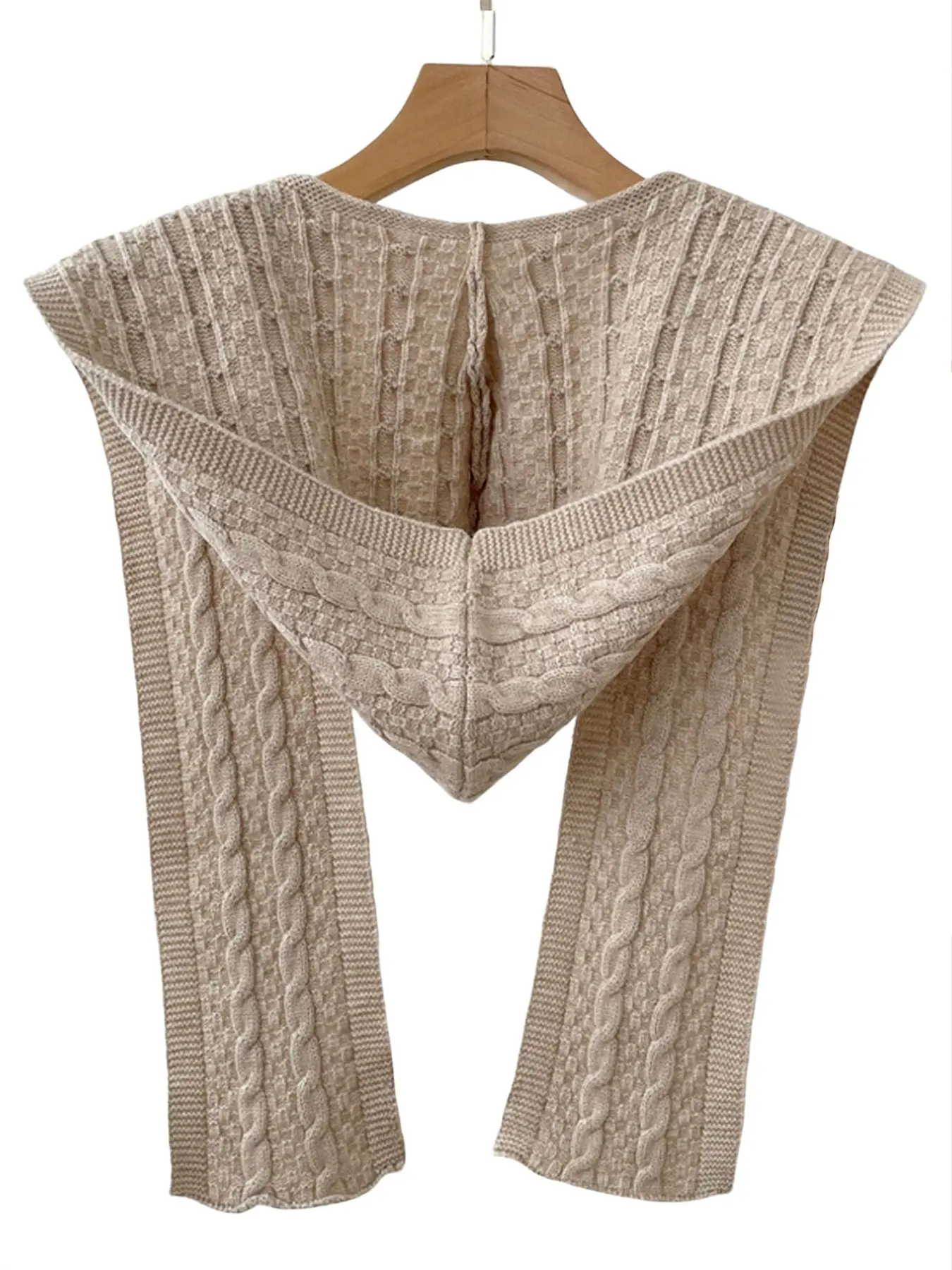 Women's Hooded Knit Scarf, Casual Solid Pattern, All Seasons, Warm Outerwear for Home and Daily Use, Spring Autumn Trendy Accessory, Knitted Scarf