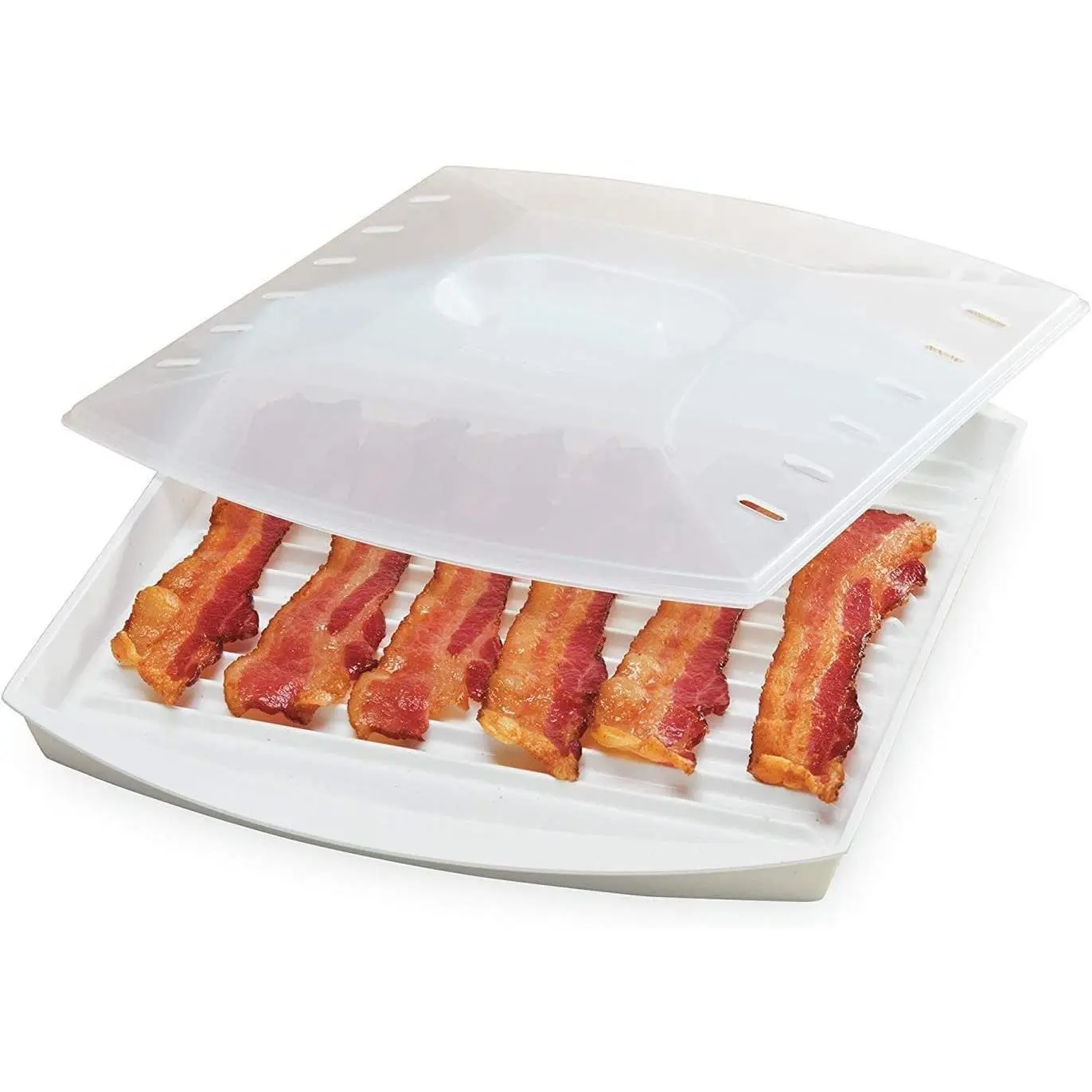 Microwaveable Bacon Grill, Cooks 7-9 Pieces of Crispy Bacon | Offers Quick Breakfast, Lunch, or Dinner, BPA Free and Dishwasher Safe, 11.88" x 10.00" x 1.88"