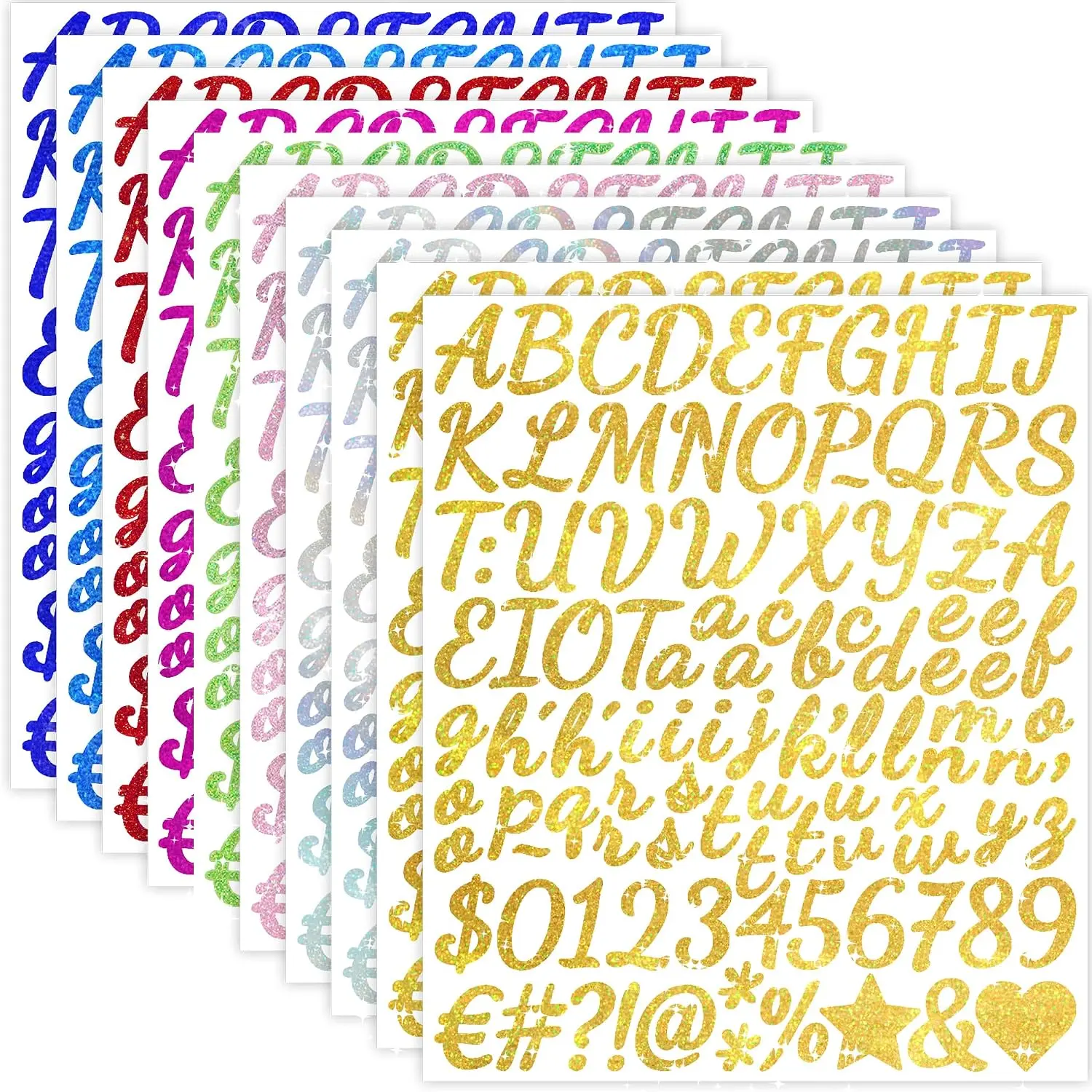 1050 count Letter Stickers Glitter 10 Sheets Alphabet Sticker Number Vinyl Self Adhesive Sticker Letters for DIY Crafts Water Bottles Scrapbooking  Wedding Cards Journals  Decor (Multicolor)