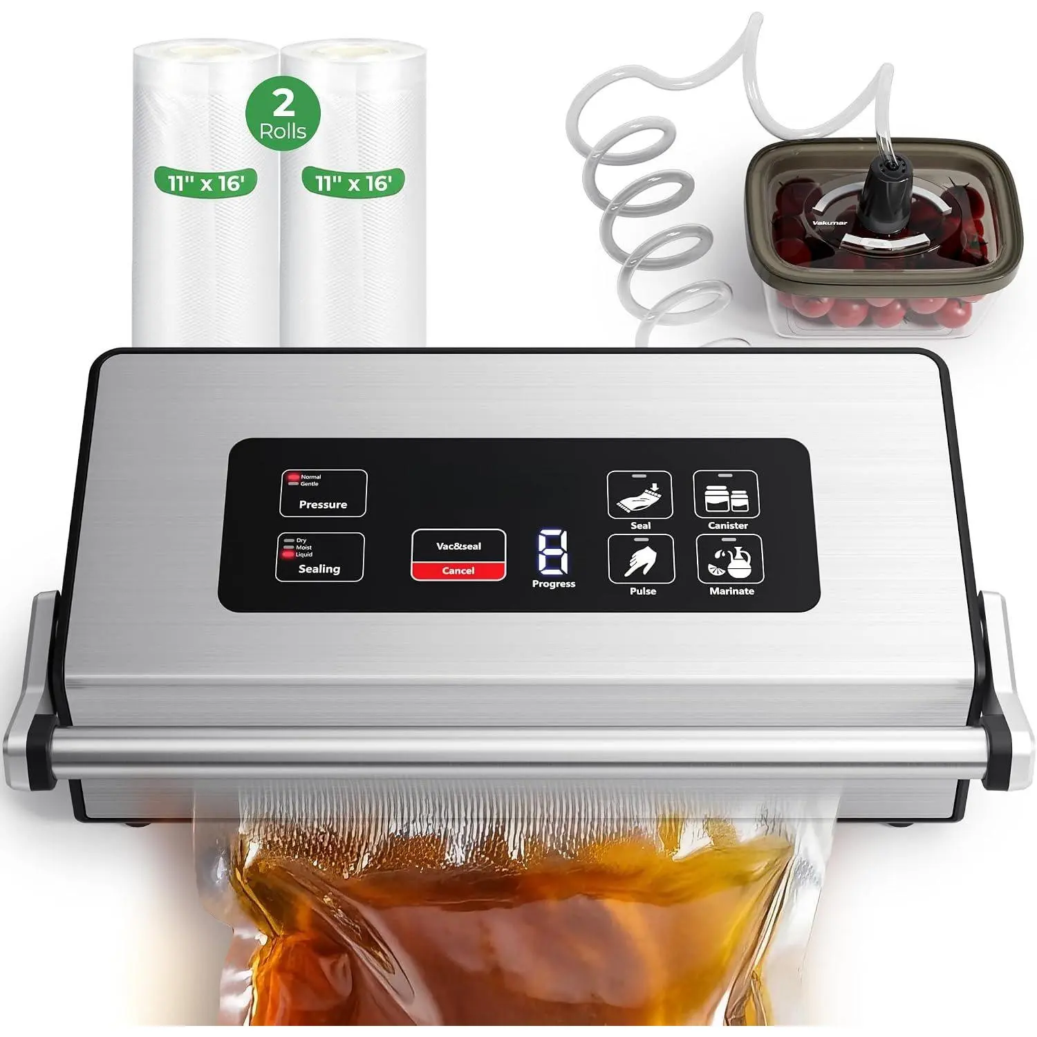 95Kpa Vacuum Sealer Machine,Upgraded Commercial  Vacuum Sealer, 14-in-1 Functions & Double Heat Seal, Stainless Steel, Large Icons,130W  Pumps(25L/Min Suction), Widened Easy-Lock Handle