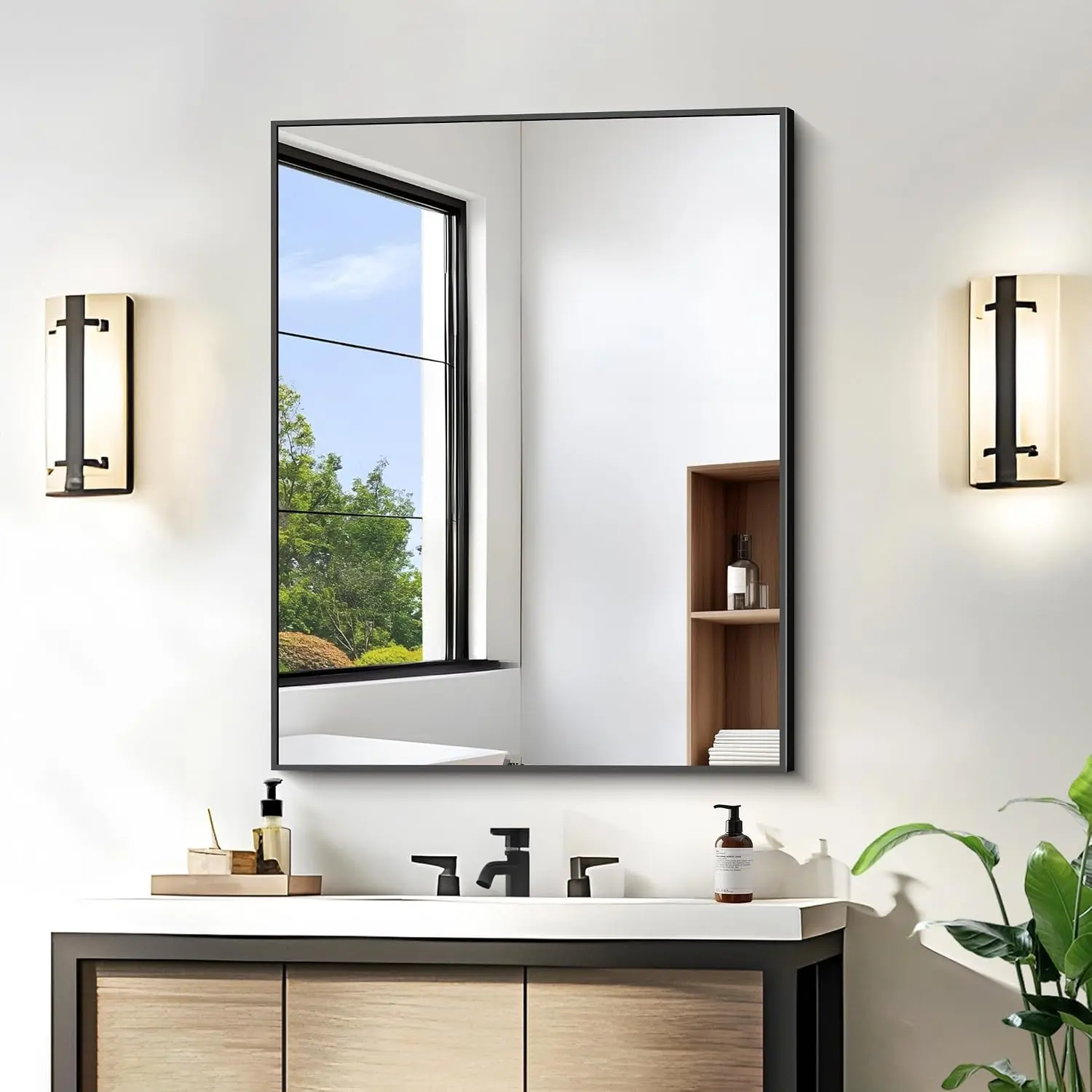 Black Mirror, 24x30 Inch Rectangle Bathroom Mirror for Over Sink, HD Tempered Glass, Anti-Rust Frame, Modern Design for Bathroom, Bedroom, Living Room, Entryway, Hang Horizontal/Vertical