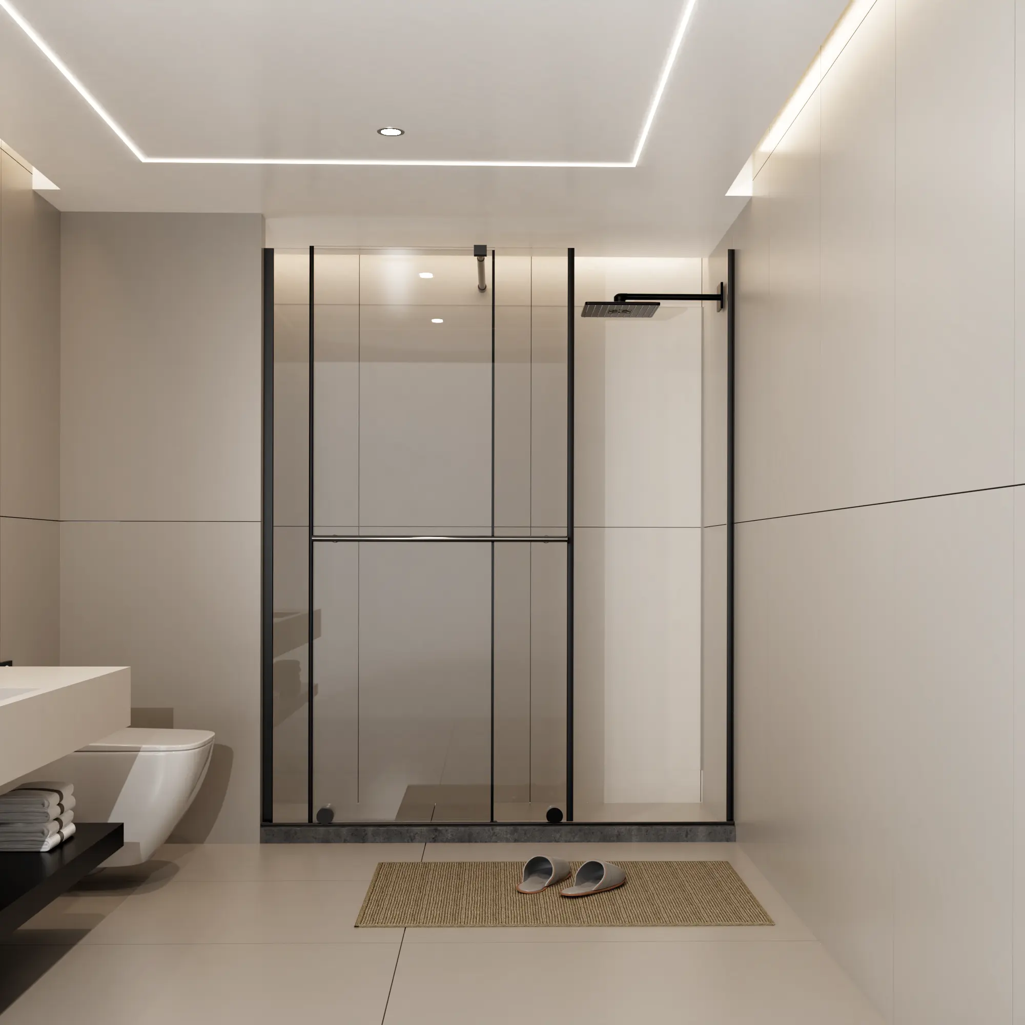 ARCH Glass Shower Door 30-60 in.W x 72 in.H Sliding Walk-in Shower Screen Dual Usage 1/4 Inch Thick Tempered Glass Panel with Stainless Steel Handle and Supporting Bar Black Modern Bathroom Enclosure, Bathroom Shower Door for Bathtub, Shower Room