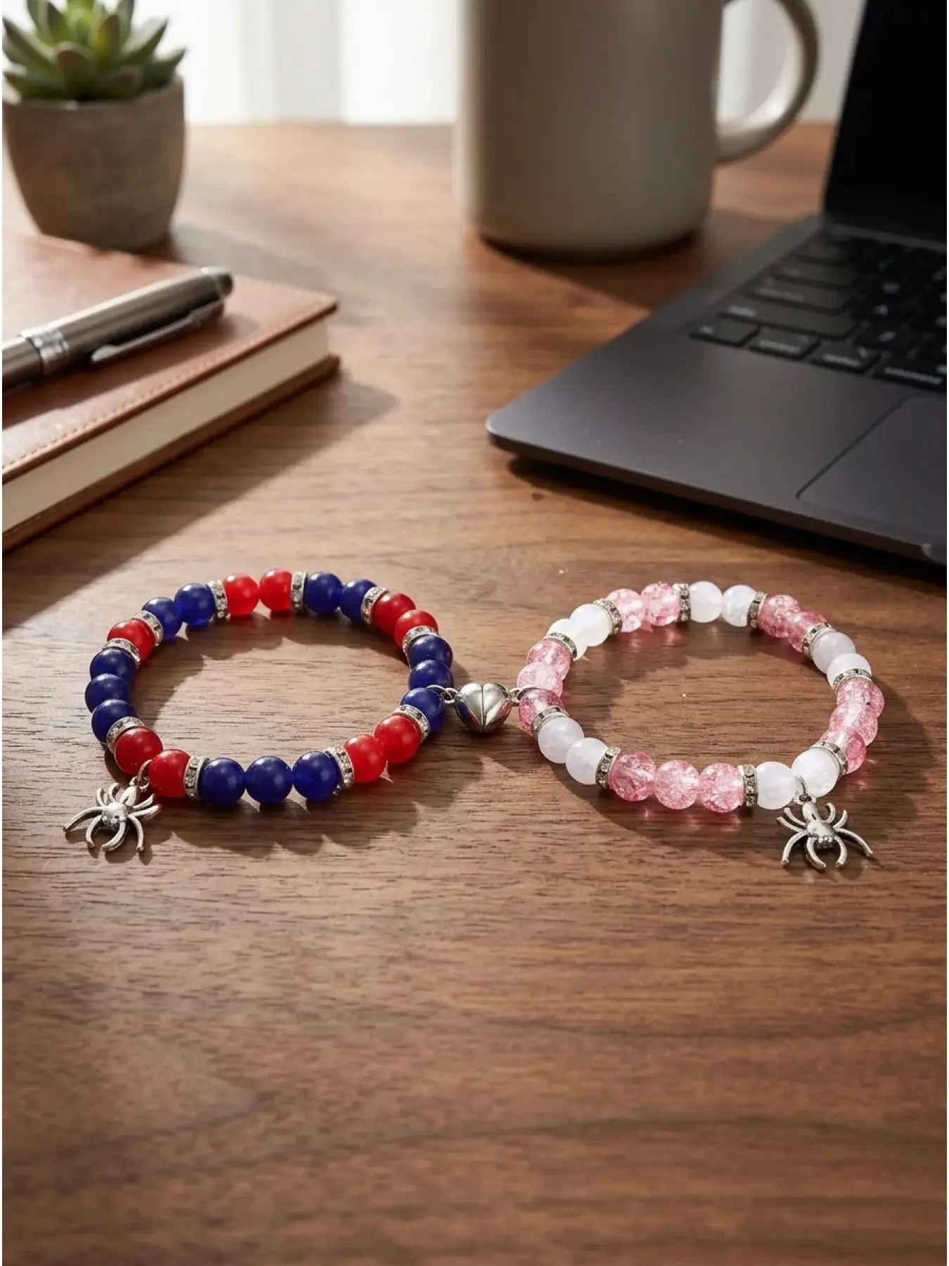 Unisex Magnetic Spider Decor Artificial Crystal Beaded & Rhinestone Decor Dainty Crystal Bracelet Pretty Bracelet for Party, Daily Clothing Decor, Trendy Exquisite Jewelry As Gift Beaded Bracelet Set Beaded Bracelets Set
