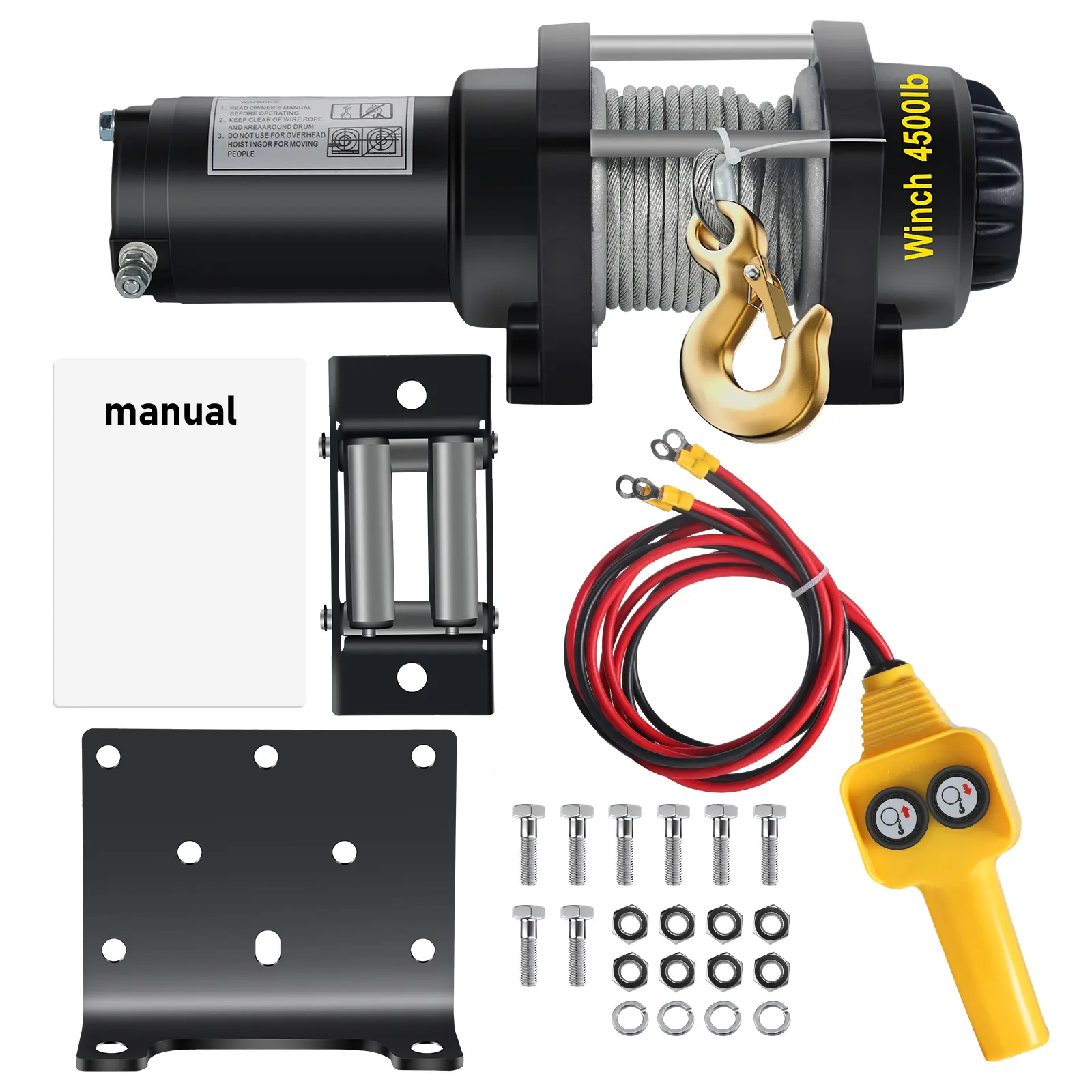 12V Electric Recovery Winch - 4500lb Capacity, 4kW Copper Motor, 10m Galvanized Steel Rope, Auto Brake System for Off-Road & Lifting Uses