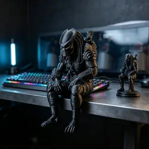 Dark Alien Warrior Sitting Desktop Ornament, Creative Home Decor, Office Desk Atmosphere, Computer Monitor Edge Decoration, Perfect Gift