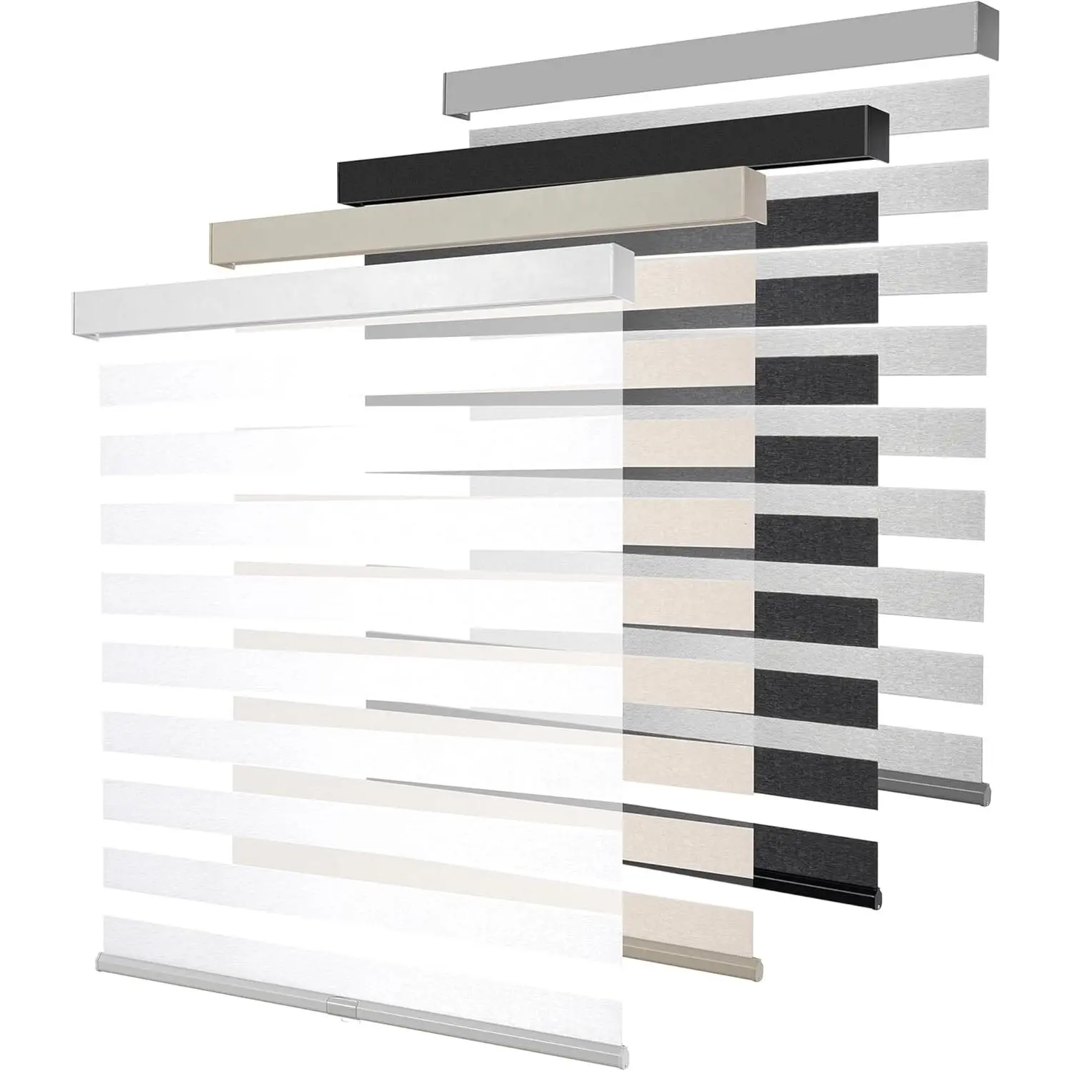 Cordless White Zebra Blinds (Free-Stop System, Polyester) - Light Filtering Dual Layer Pull Down Roller Shades with Color-Matched Valance & Accessories for Kitchen, Indoor Use, 23" W x 72" H, Breathable, Durable, Dustproof, Custom Size Available
