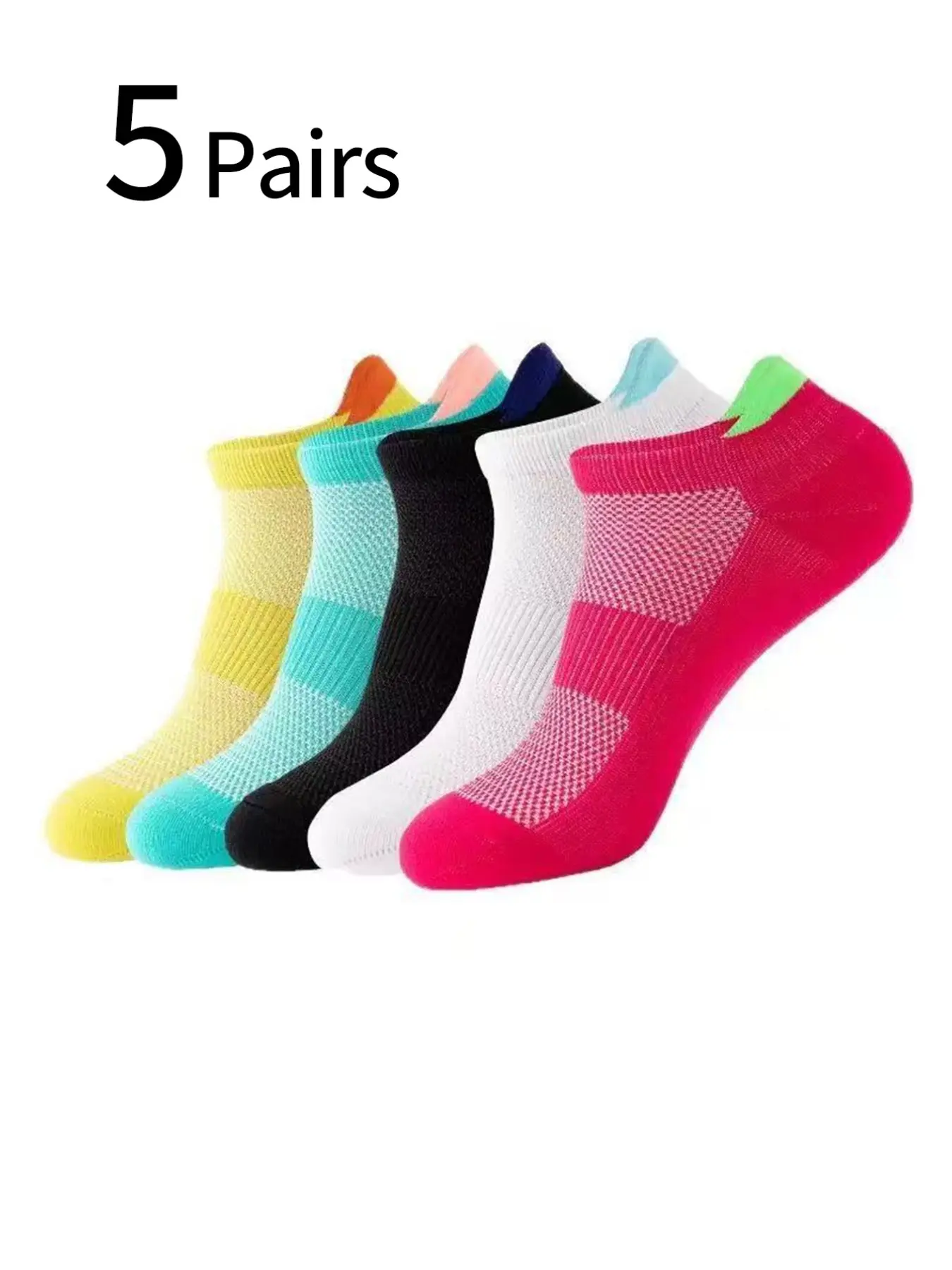 5 Pairs Women's Colorblock Ankle Sports Socks Breathable Mesh Sweaty Feet Compression Arch Non-Slip Cushion for Running Gym Casual All Seasons