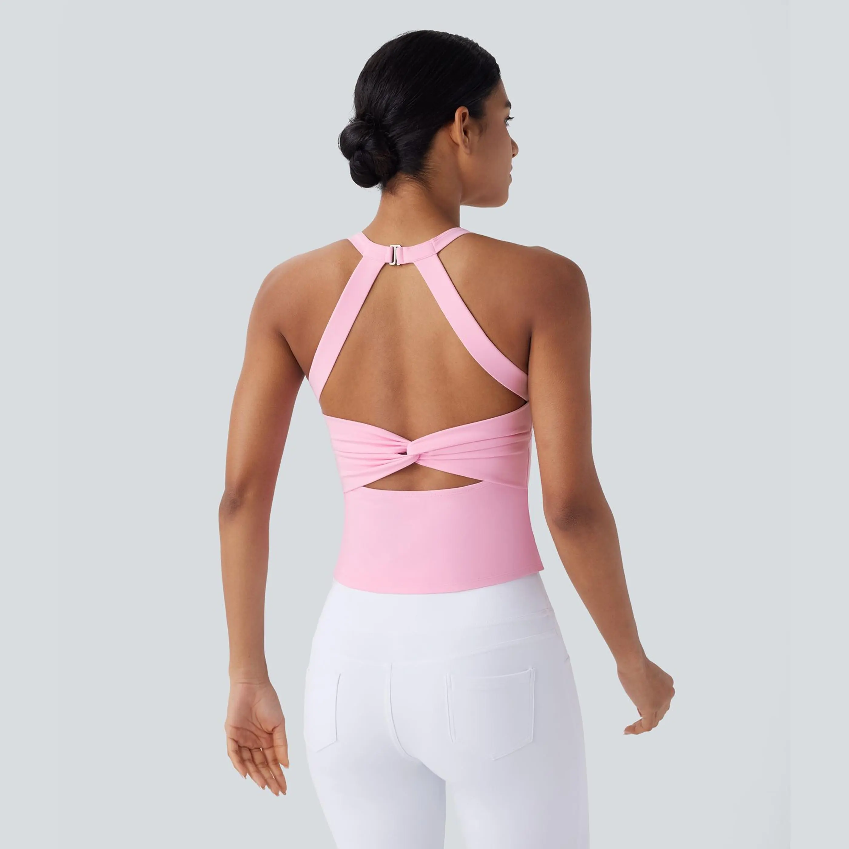 Halara Softlyzero Plush Backless Cut Out Twisted Yoga Tank Top