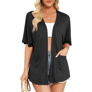 Women's Short Sleeve Open Front Cardigan Lightweight Summer Thin Cardigans with Pockets Casual Loose Cover Up TopsGift.
