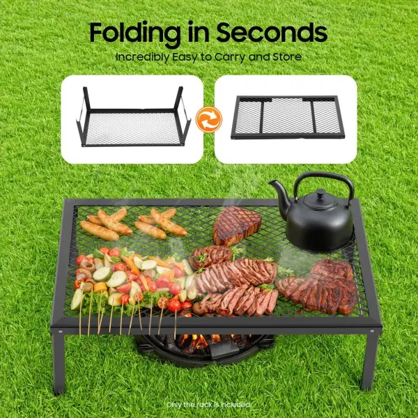 Folding Camping Grill Foldable Grill Rack Portable Barbecue Net Table For Outdoor Barbecue Picnic Camping Supports Skillets Kettles Coffee Pots Teapots Frying Pans