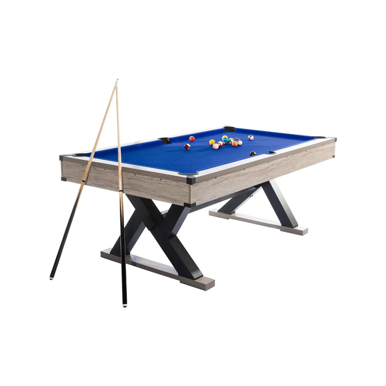 7FT Heavy Duty Billiard Pool Table for Adults - Metal Frame, X/K-Leg Design, Complete Set (2 Cues, 16 Balls, Chalks, Triangle, Brush) - Black/Red Professional Cloth, Rustic Grey Finish, 84in