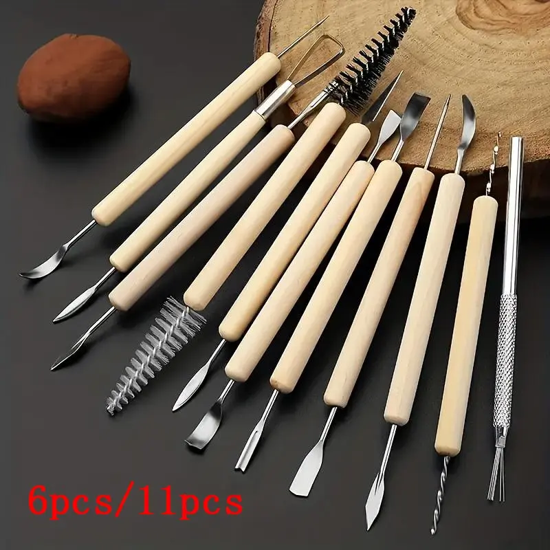 11-Piece Ceramic Sculpting Tool Set, Dual-Sided Polymer Clay Tools, Smooth Wooden Handles, Professional Pottery Modeling Kit, Art, DIY Kit, Craft, Durable, Handcraft, Handicraft