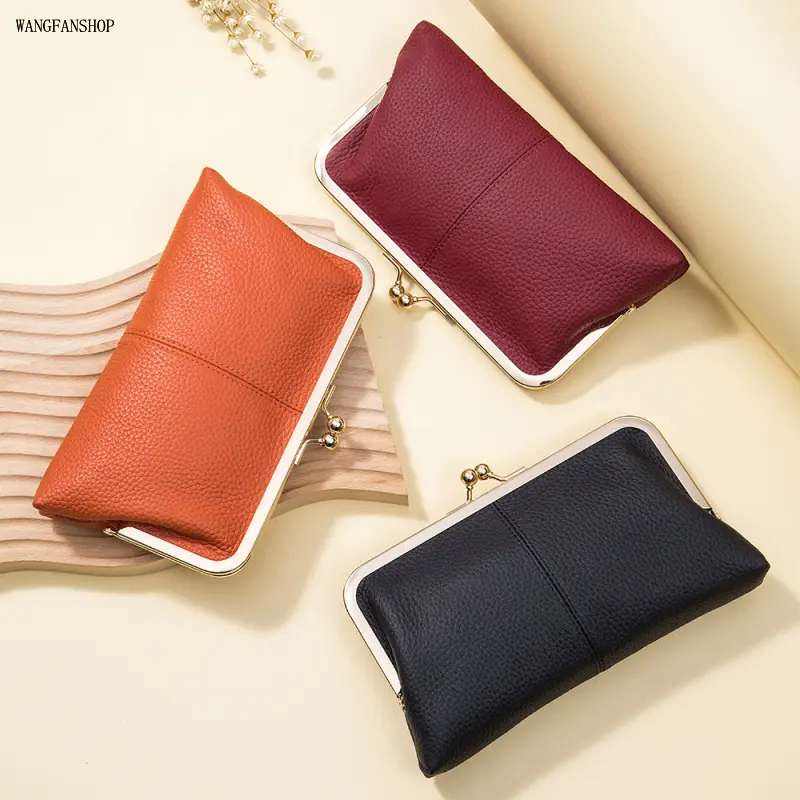Viral Vintage Kiss Lock Leather Clutch Purse, Women Retro Pebbled Handheld Compact Wallet, Multi-Slot Phone & Card Holder Quiet Luxury Accessory, Dual Daily Evening Staple, Ideal Gift for Her Birthdays Wedding Party Holiday Special Occasion Outfits