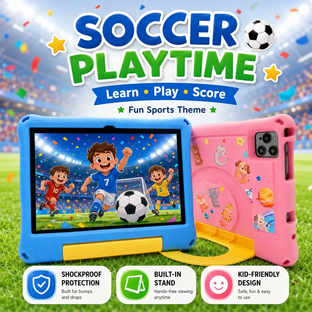 10.1 Inch Android Childrens Tablet for Kids Ages 3-12, Home Use, Movies, Internet, Wireless Connection, Games, Music, Educational Apps, Holiday Gift