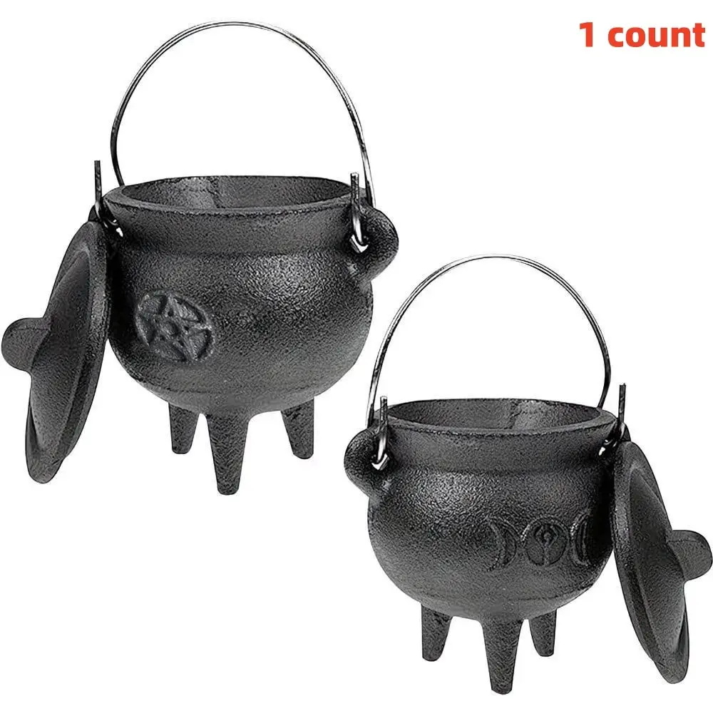 Cast Iron Witchcraft Cauldron with Lid and Carry Handle, Perfect for Spells, Halloween Decor, Incense Burning, Home Fragrance Products, Classic Practical Supplies, Scent, Fragrance, Aroma, Scented