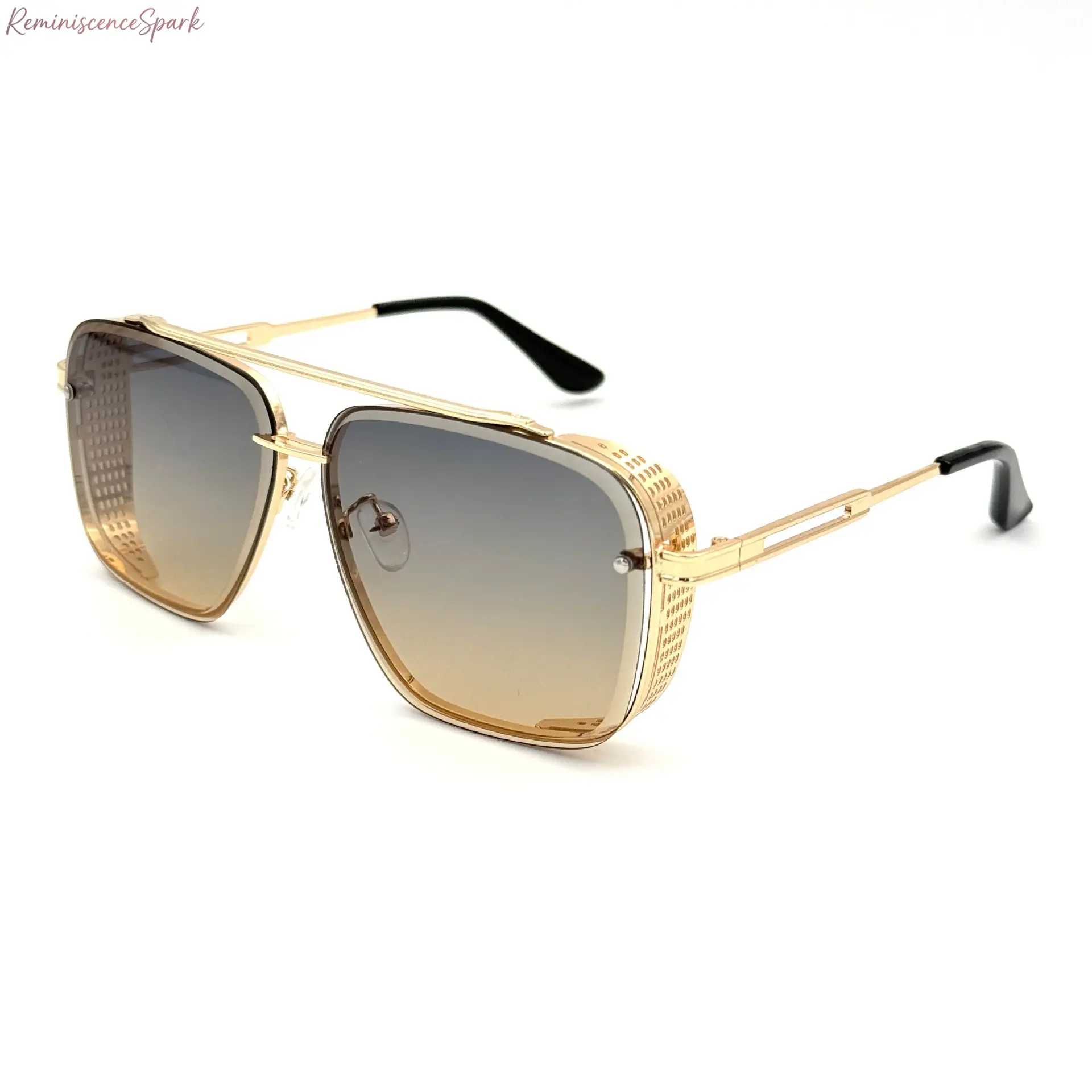 Unisex Pilot Square Sunglasses, Retro Steampunk Metal Frame, Vintage Eyewear with UV400 Protection for Driving, Fishing & Outdoor Wear, Sunglasses For Women, Men's Sunglasses