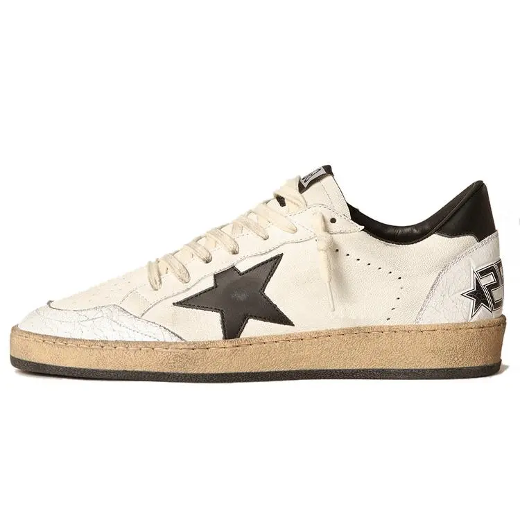 Golden Goose Ball Star Leather Casual Low-Top Sneakers for Men in Vintage White and Black Verifiable, with credentials and supporting global authentication