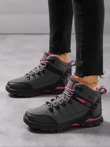 A Pair of Fashion Women's Two-Tone Spliced High-Top Hiking Boots, Outdoor Hiking Shoes, Non-Slip Wear-Resistant Trekking Boots, Ankle Support Outdoor Mountain Climbing Work Sneakers Suitable for Daily Casual Outfits
