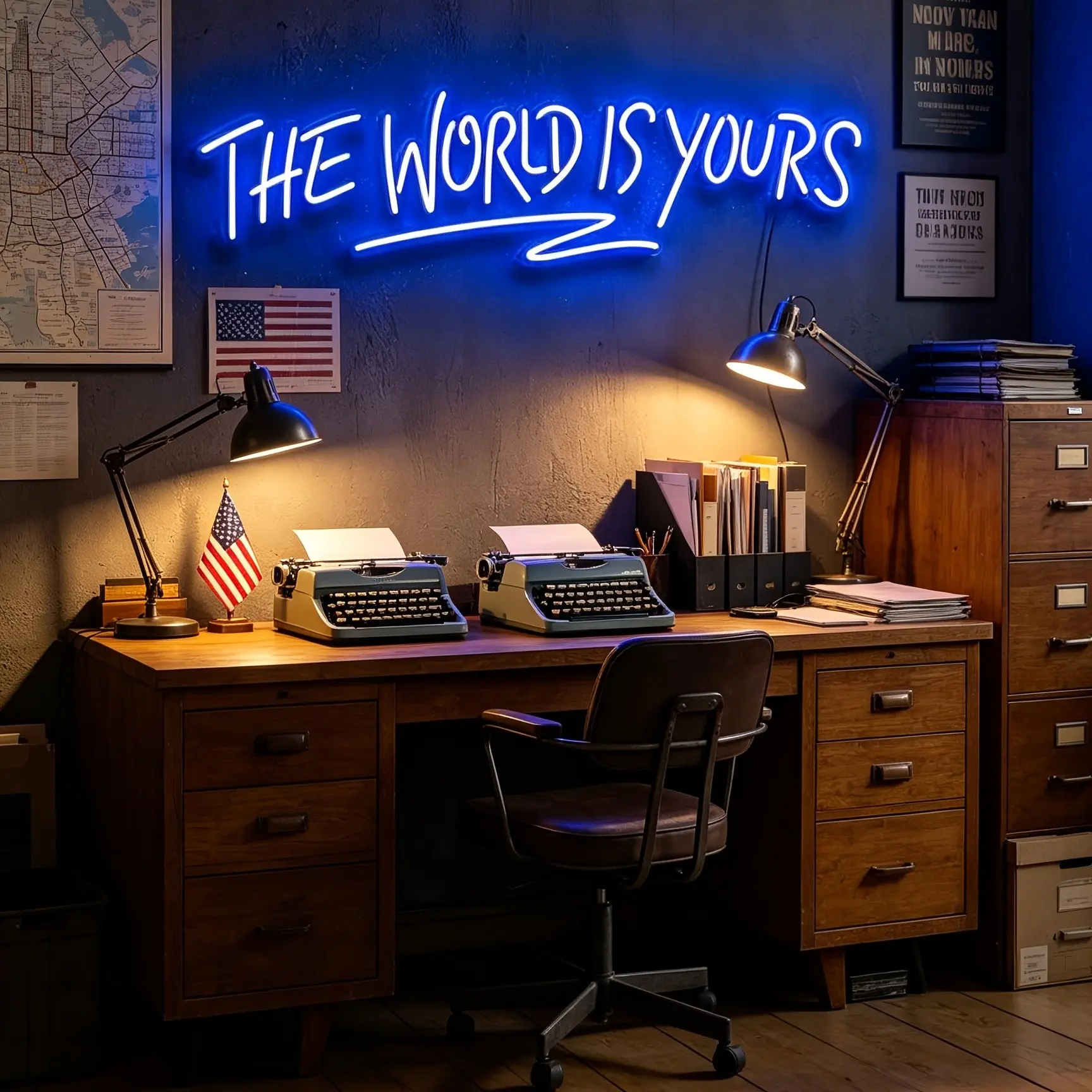 The World Is Yours LED Neon Sign, USB Powered Blue Neon Light, Wall Decor for Bedroom Living Room Bar, Inspirational Quote Art Sign, Aesthetic Room Decor, Adjustable Brightness Neon Lamp