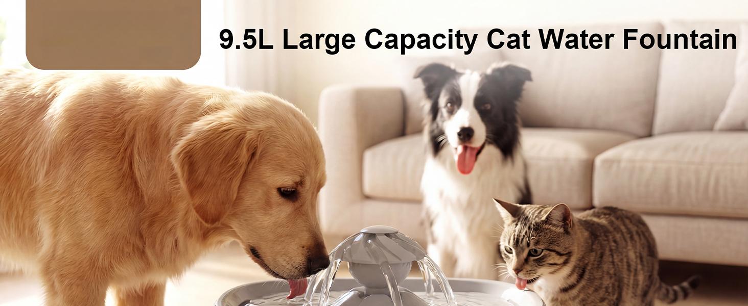 9.5L Dog Water Fountain for Large Dogs,2.5Gal Large Capacity Pet Water Fountain with 3 Flow Modes, Automatic Quite Dog Water Bowl Dispenser with Water Window & LED,Easy to Clean(FS82,Grey)