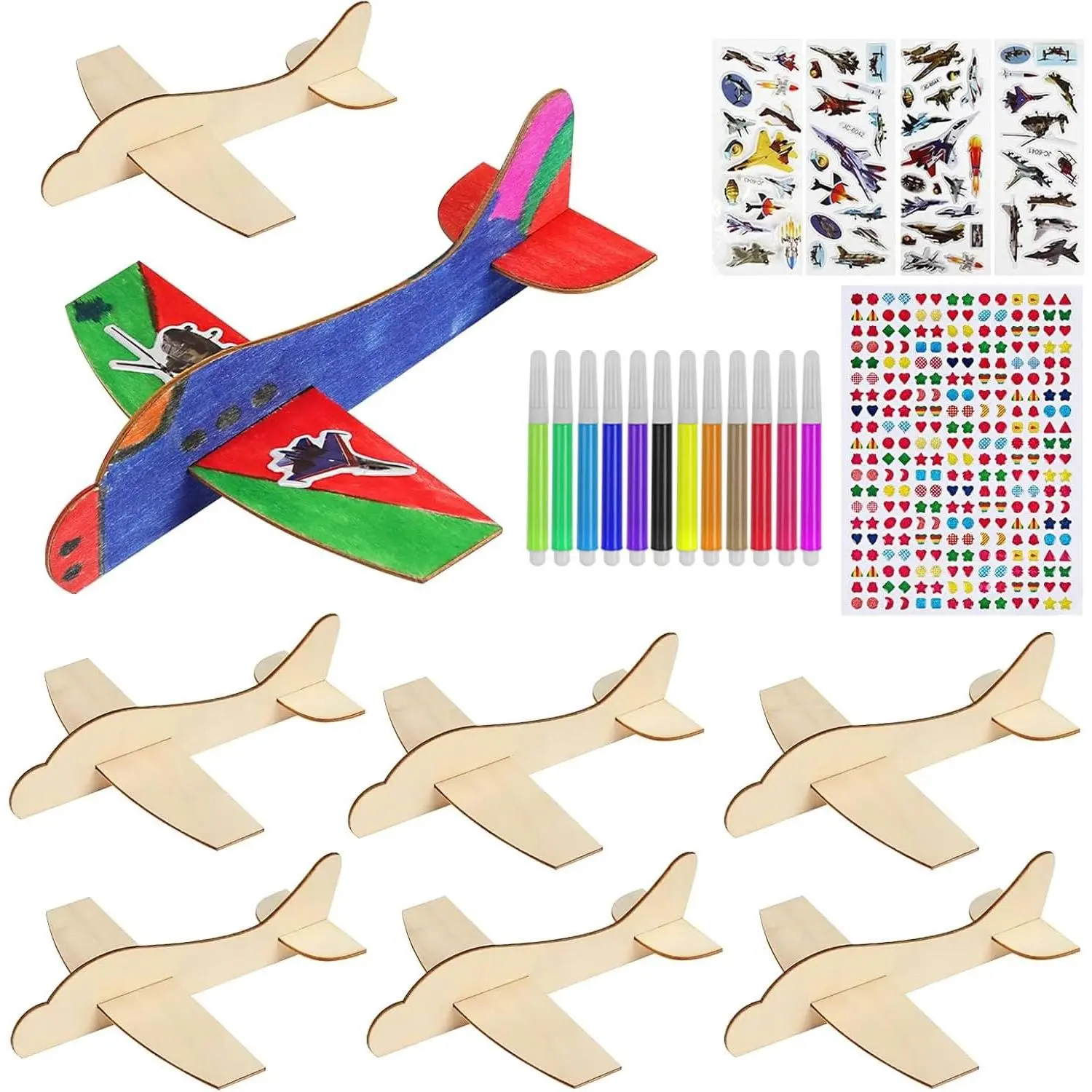 12 Pack DIY Wood Planes，Mini Airplane Paint and Decorate Wooden Airplane Craft Kits with Decorate Tools for Kids School Craft Decor Projectsfidget toys