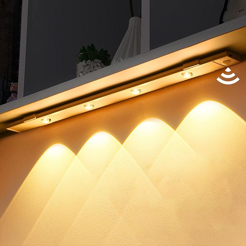 LED Under Cabinet Light with Motion Sensor, 1 Count USB Rechargeable Cat's Eye Ripple Light, Night Light with 3 Color Temperature Stepless Dimming, Motion Sensor Lamp