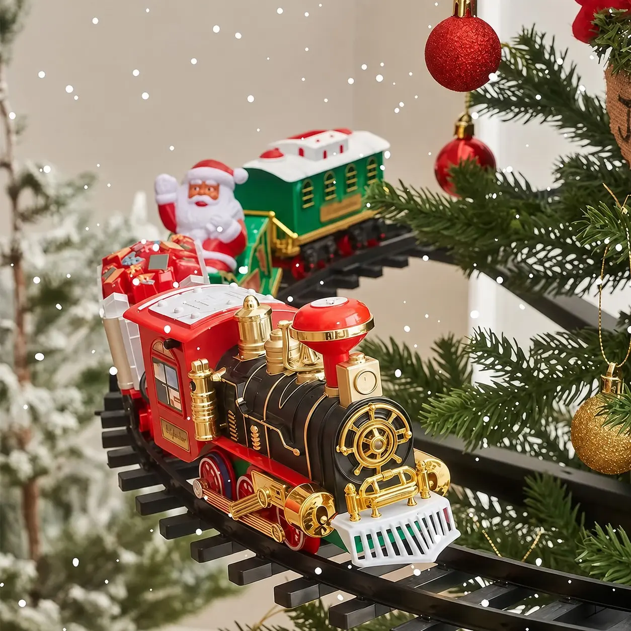 Christmas Tree Train Set with Light , Festive Holiday Railway Decoration for Xmas Tree, Around Tree Track Display for Home, Christmas Party, Fireplace Decor, Christmas Decorations Party, Lighted Party, Seasonal Holiday Gift