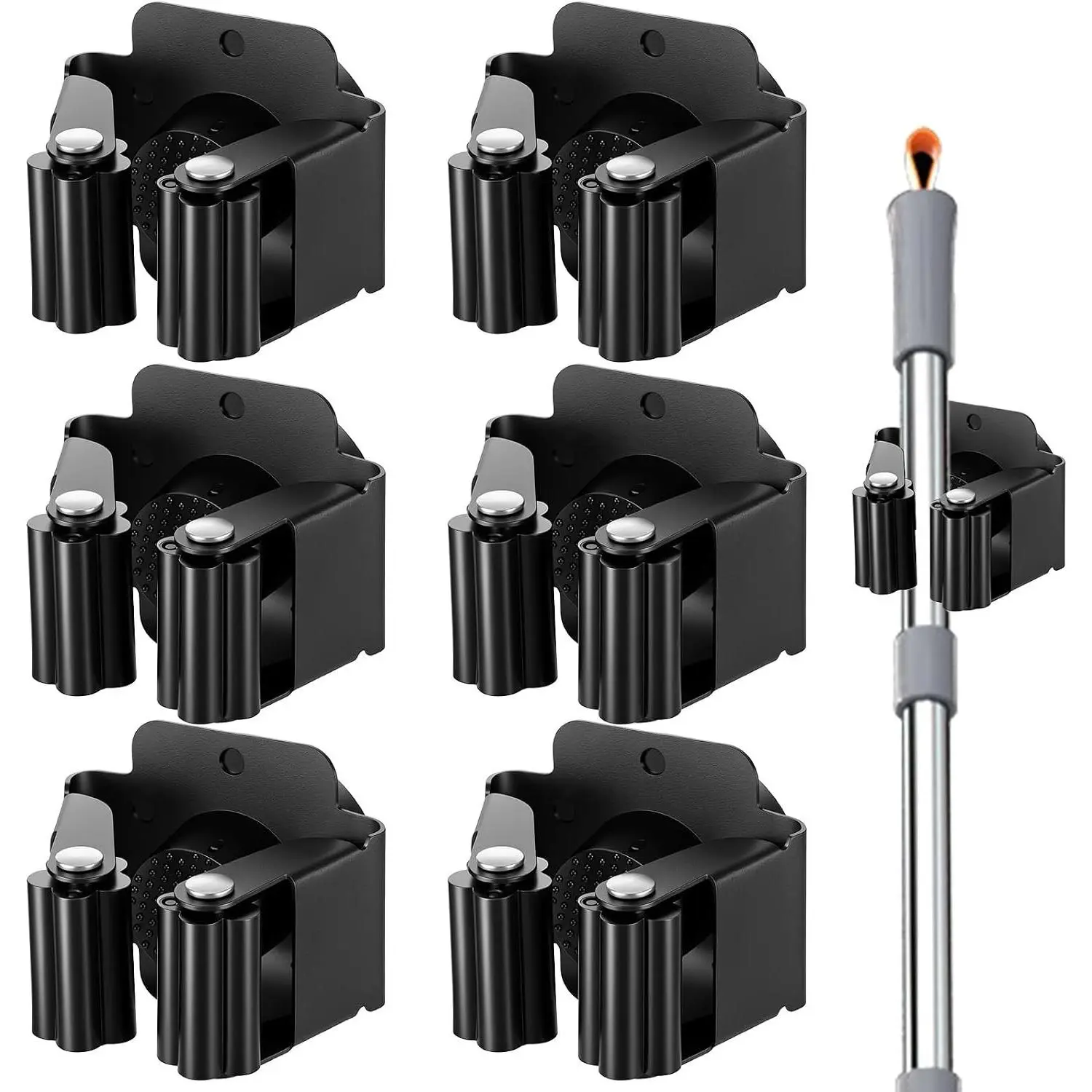 6 PCS Heavy Duty Magnetic Broom Holder, Wall Mounted Mop & Broom Storage Rack