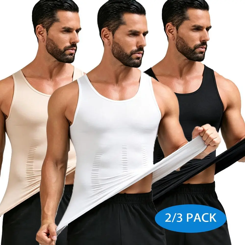 Women's Shapewear Compression Tank Tops - 1/2/3 Pack Double-Layer Mid-Abs Tummy Control, Athletic Fitted Fitness Vest, Gym Activewear Sleeveless Underwear