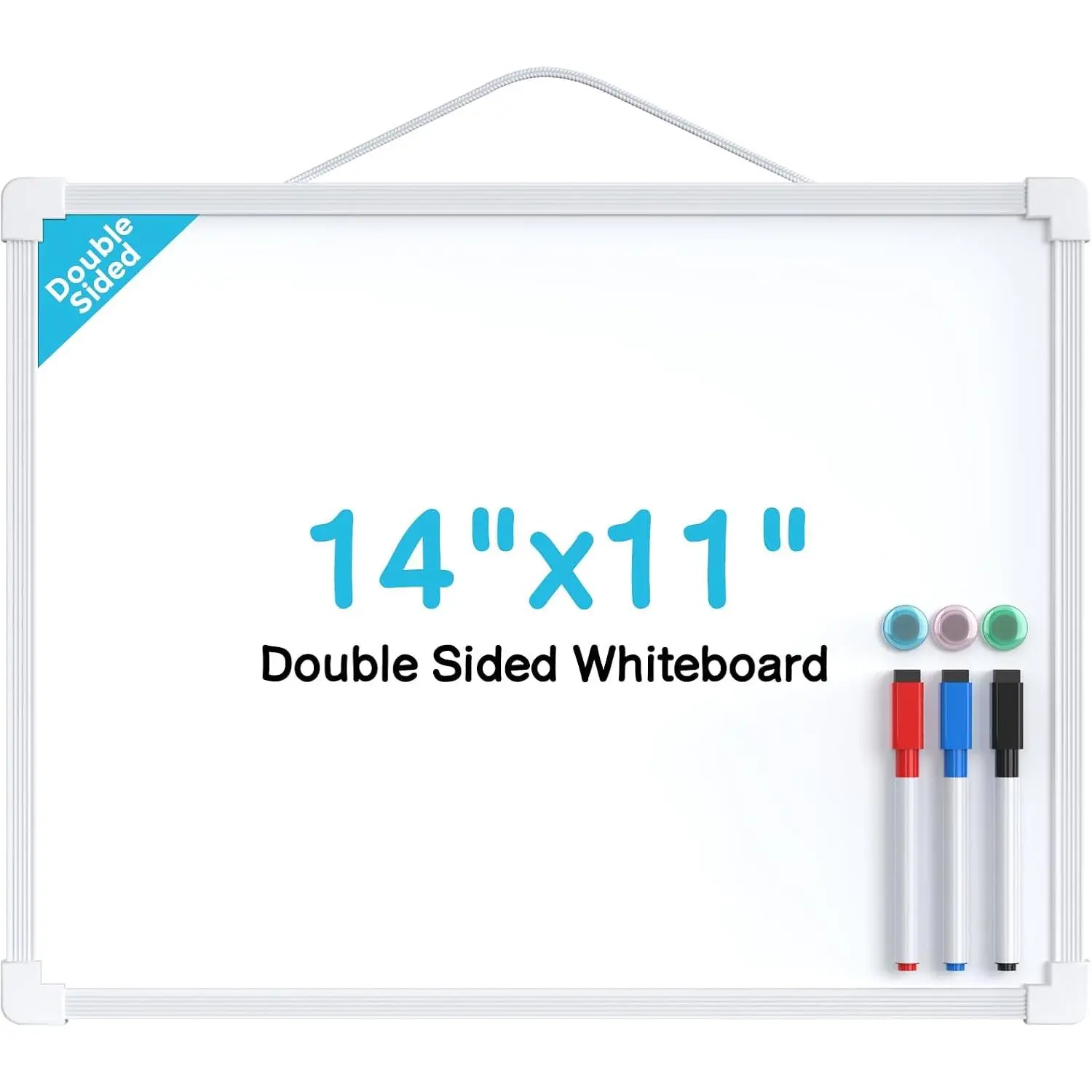 Small Dry Erase Board, 14"x11" Double Sided Whiteboard, White Frame |  White Board for Wall, Includes 3 Dry Erase Markers 3  Double Sided Tapes, Portable for Planning, , Office