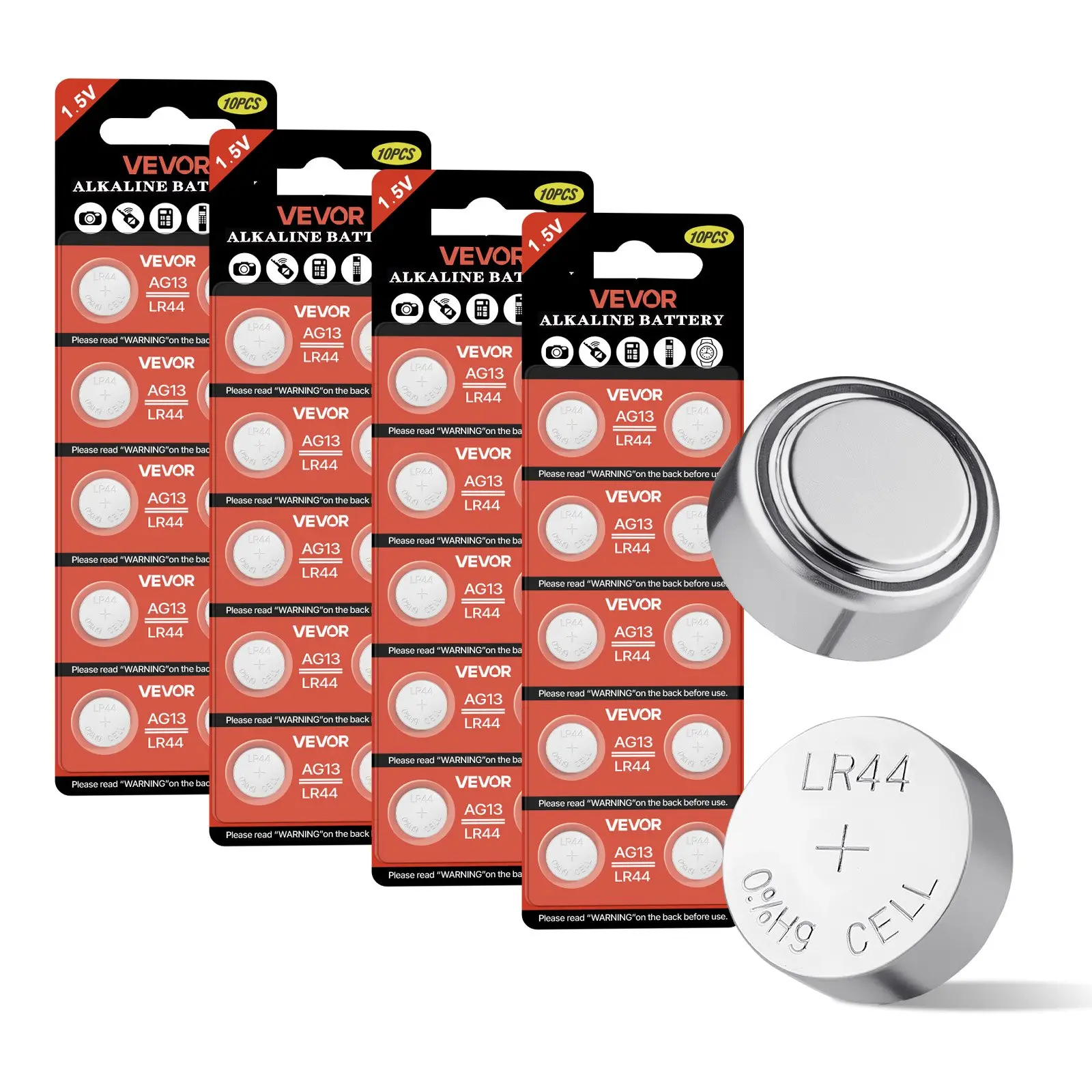 【DealsForYouDays】VEVOR Button Cell Battery, 4 Pack (40 Count) LR44 Alkaline Batteries Non-Mercury, AG13 357 303 SR44 Battery 1.5V Button Coin Cell Batteries for Remote Controls, Heart Rate Monitors, and Other Devices