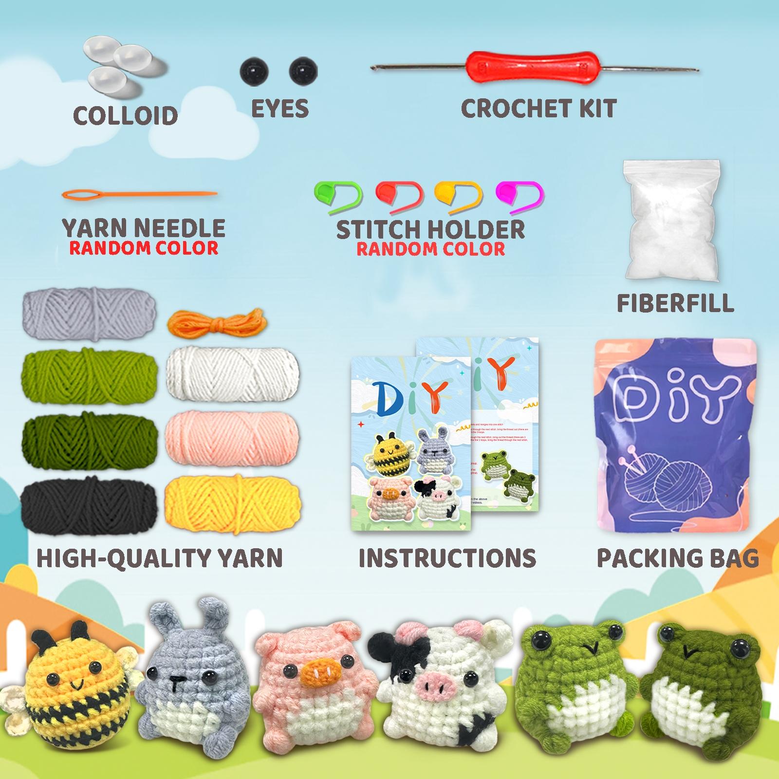 Animal Crochet Kit for Beginners, Amigurumi Crochet, 6 Counts/set Cute Crochet Kit with Crochet Hooks & Animal Crocheting Knitting Set with Step-by-step Video Tutorials