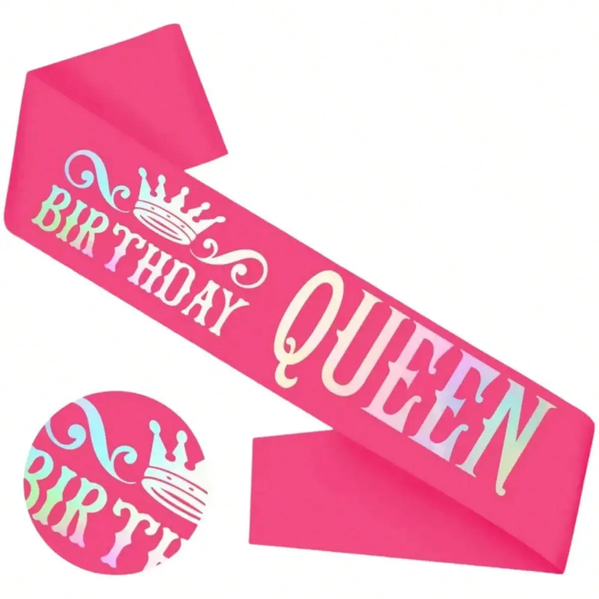 1Pcs Women Queen Birthday Sash, Pink Glitter Sash with Rainbow Foil Trim, Funny Birthday Party Decorative Gift for All Ages Birthday Friends Family