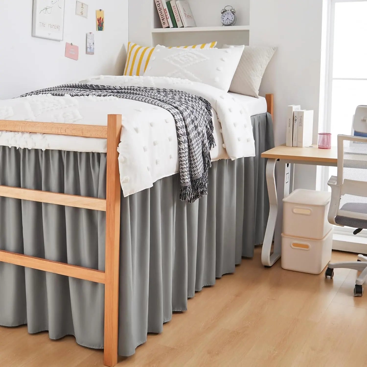 Grey Twin XL Microfiber Bed Skirt with 30-Inch Drop, Platform, Wrinkle Resistant, Breathable, Fade Resistant, Machine Washable, Easy-Fit Dust Ruffle for College Dorm Rooms