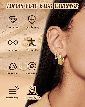 LOLIAS Flat Back Earrings for Women Hypoallergenic Surgical Steel Earrings for Sensitive Ears-20G Cartilage Earring Stacks Gold Hoops Flatback Stud Earring Sets for Multiple Piercing LOLIAS Flat Back Earrings for Women Hypoallergenic Surgical Steel Earrings for Sensitive Ears-20G Cartilage Earring Stacks Gold Hoops Flatback Stud Earring Sets for Multiple Piercing