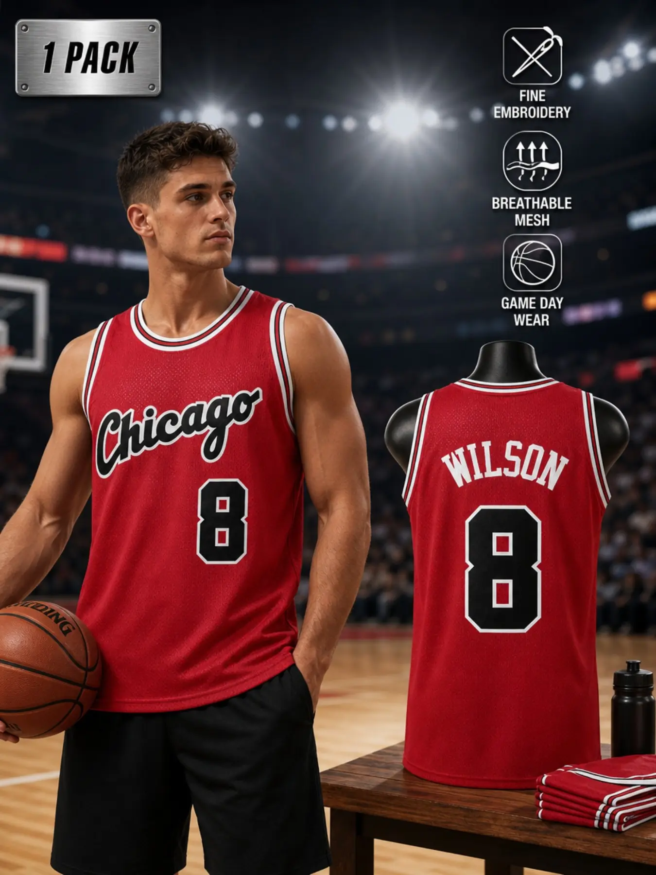 CHICAGO #8 Embroidered Basketball Red Jersey,Loose Fit Breathable Stitched Number Letter Sport T-Shirt for Men Women, Casual Streetwear All-Season Athletic Top