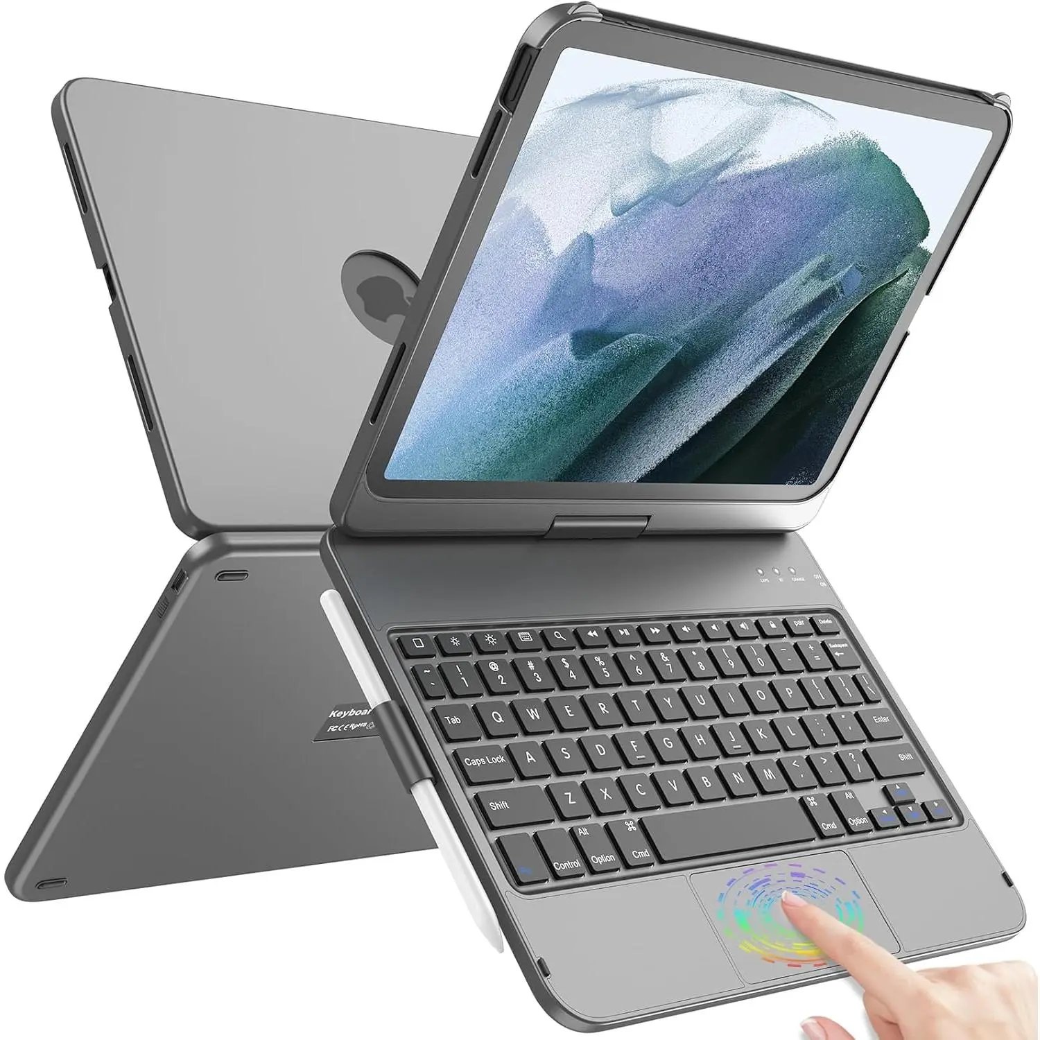 TQQ Touch for iPad (A16) 11th/10th Generation Case with Keyboard | 360° Rotatable, Thin & Light, Multi-Touch Trackpad for iPad (A16) 11th Gen (11", 2025) & 10th Gen (10.9", 2022) (Gray)